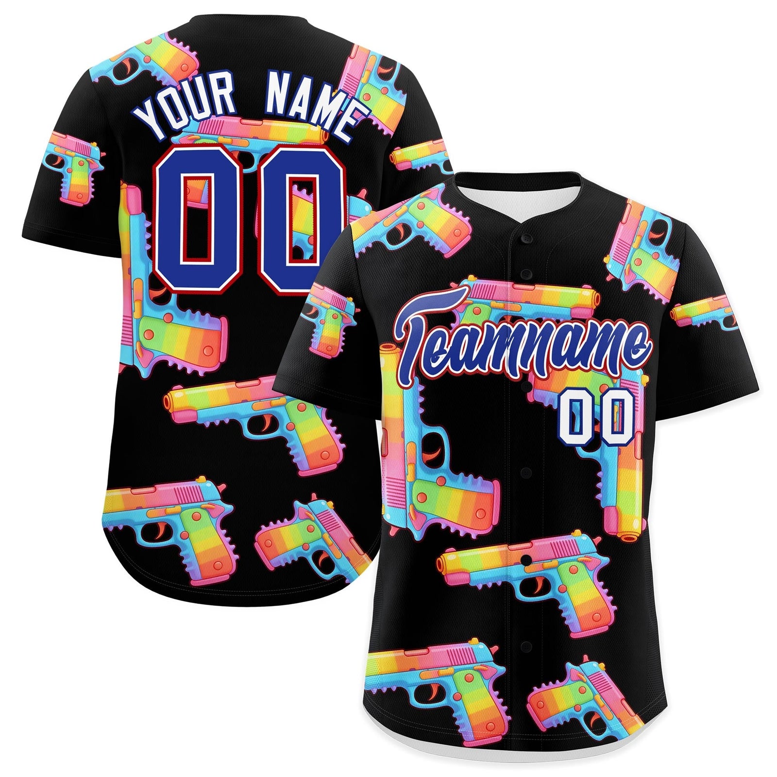 Custom Youth Baseball Jersey Black Royal Blue Sugar-Coated Firepower Graffiti Pattern Street Style