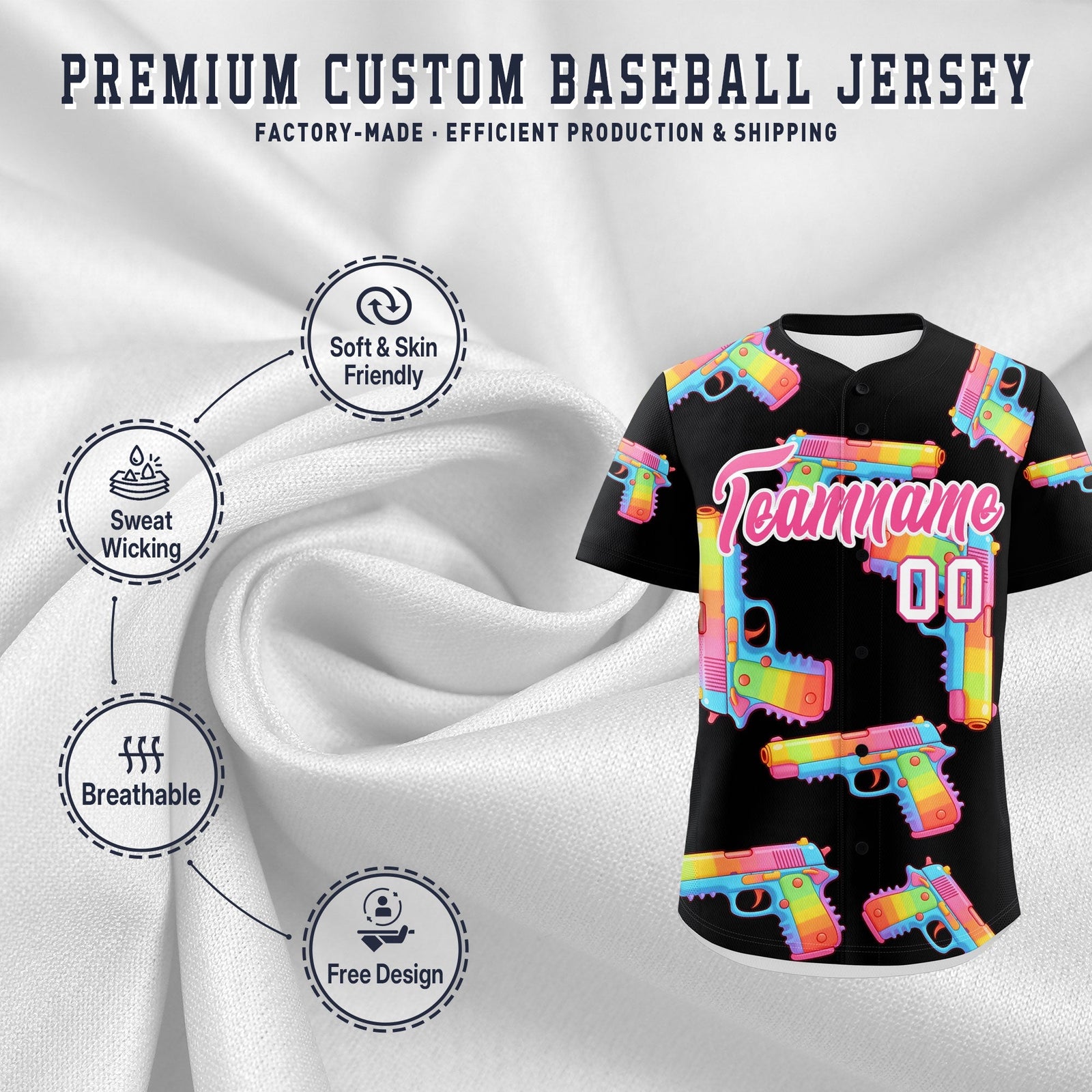 Custom Youth Baseball Jersey Black Pink Sugar-Coated Firepower Graffiti Pattern Hip-hop