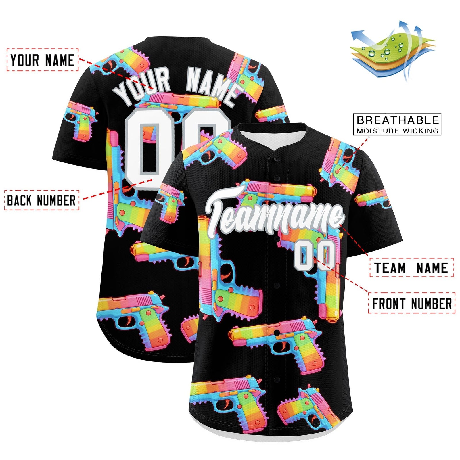 Custom Youth Baseball Jersey Black White Sugar-Coated Firepower Graffiti Pattern Hip-hop