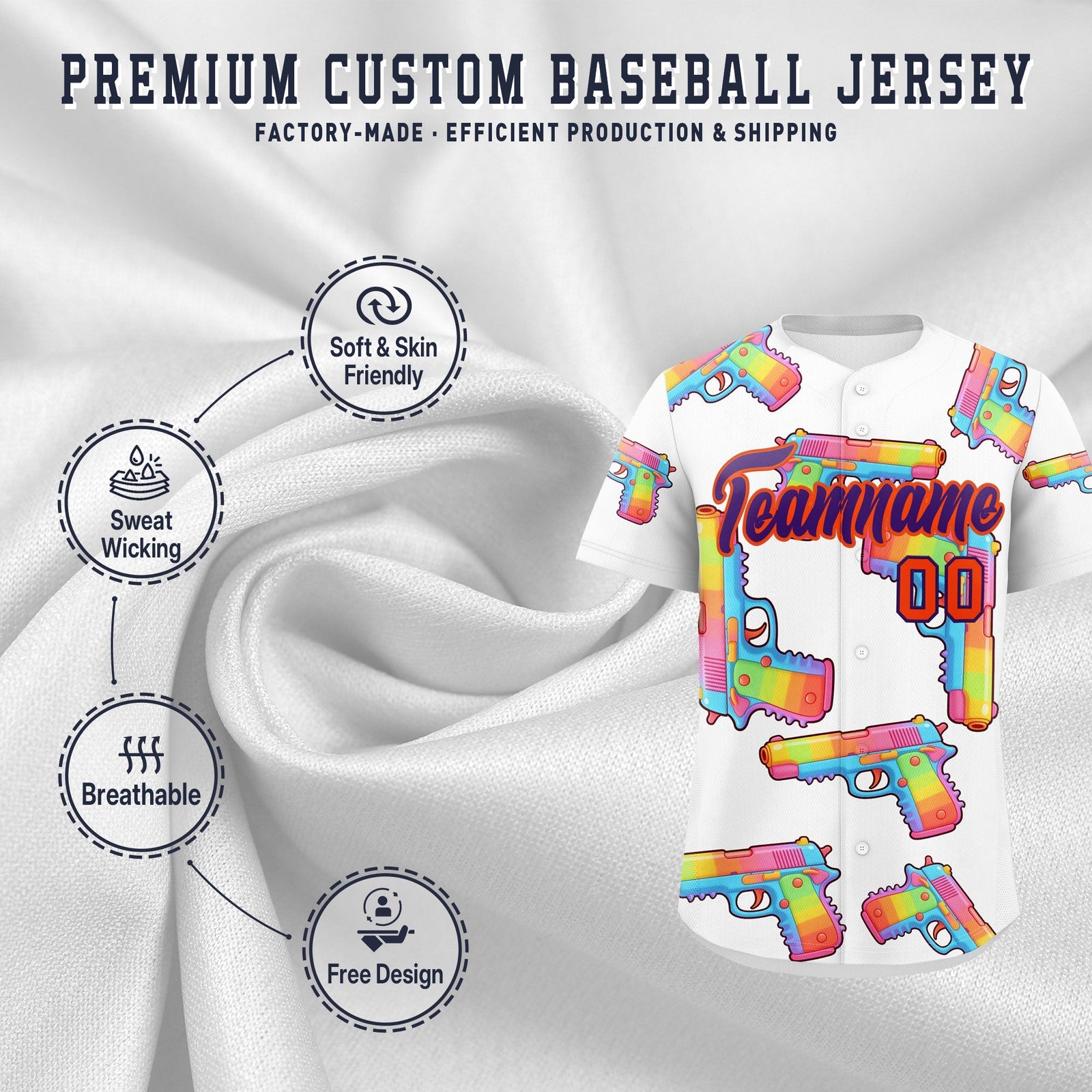 Custom Youth Baseball Jersey White Purple Sugar-Coated Firepower Graffiti Pattern Street Style