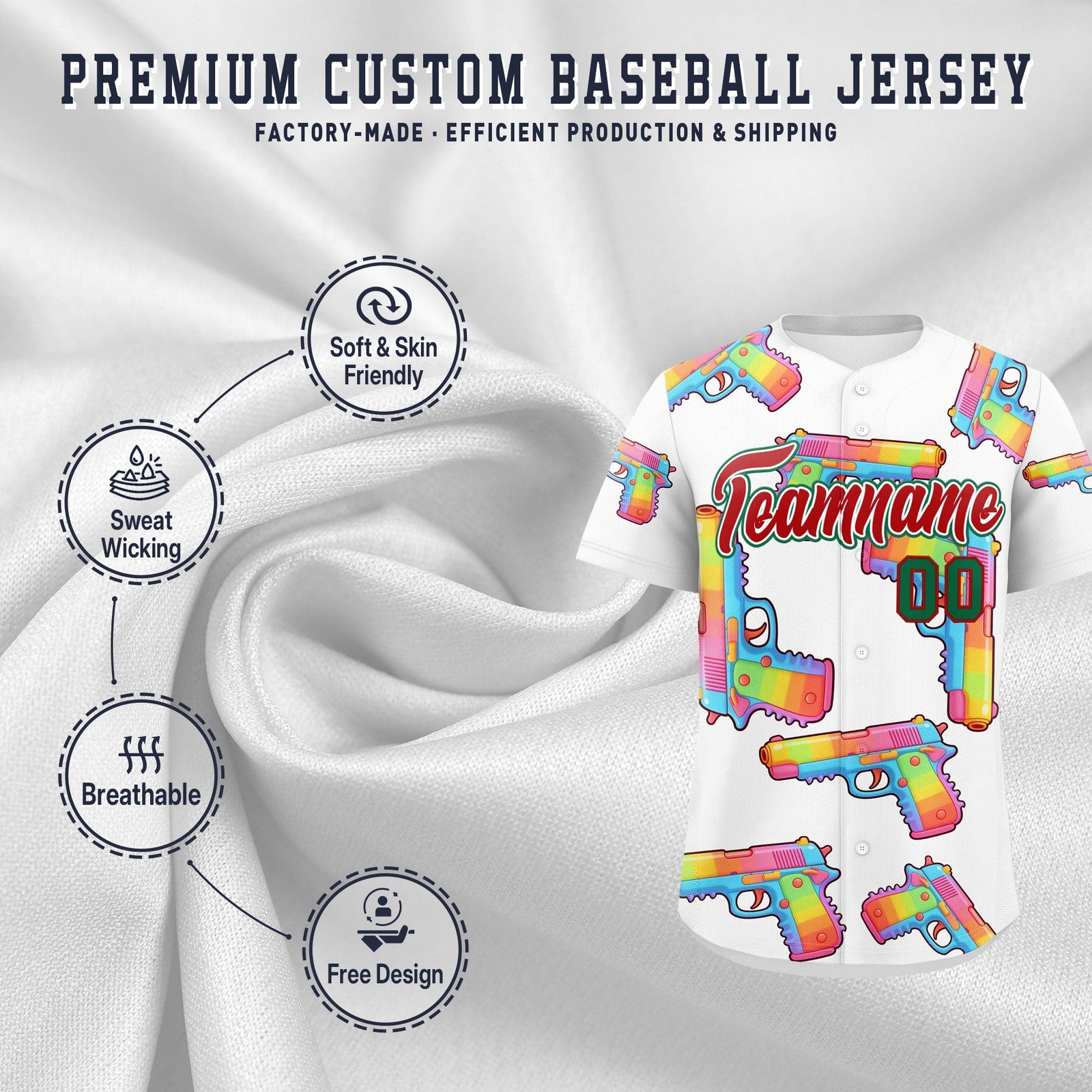 Custom Youth Baseball Jersey White Red Sugar-Coated Firepower Graffiti Pattern Street Style
