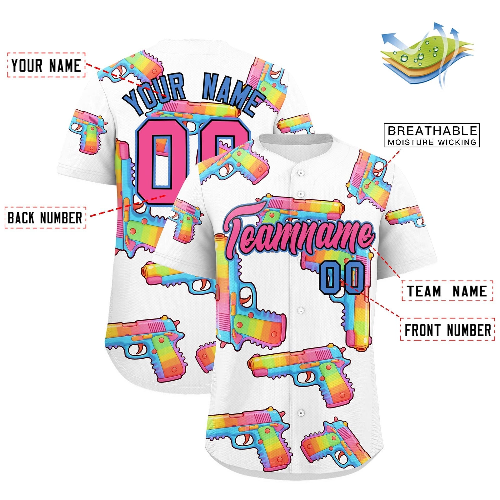 Custom Youth Baseball Jersey White Pink Sugar-Coated Firepower Graffiti Pattern Urban Fashion