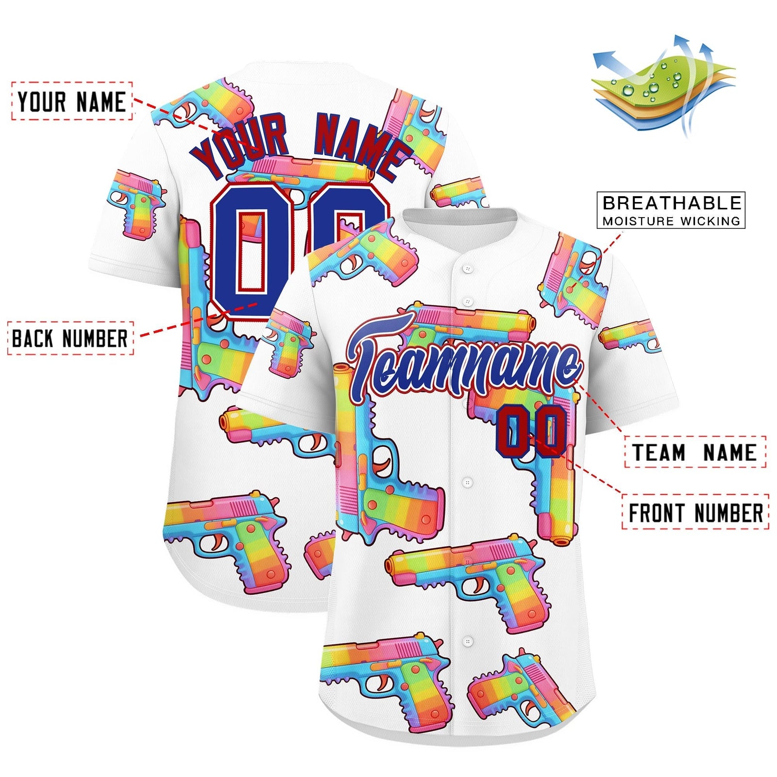 Custom Youth Baseball Jersey White Royal Blue Sugar-Coated Firepower Graffiti Pattern Hip-hop