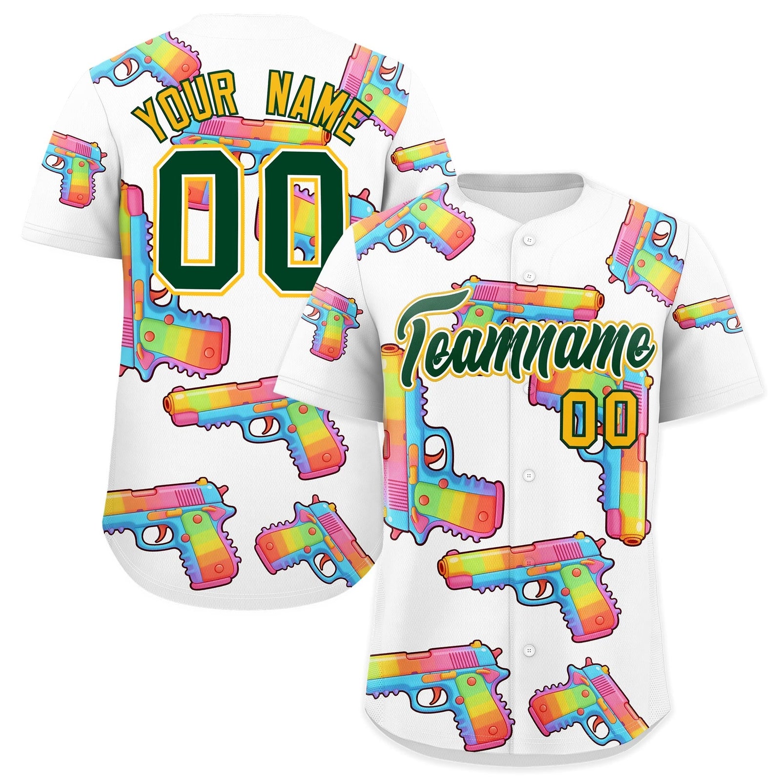 Custom Youth Baseball Jersey White Dark Green Sugar-Coated Firepower Graffiti Pattern Urban Fashion
