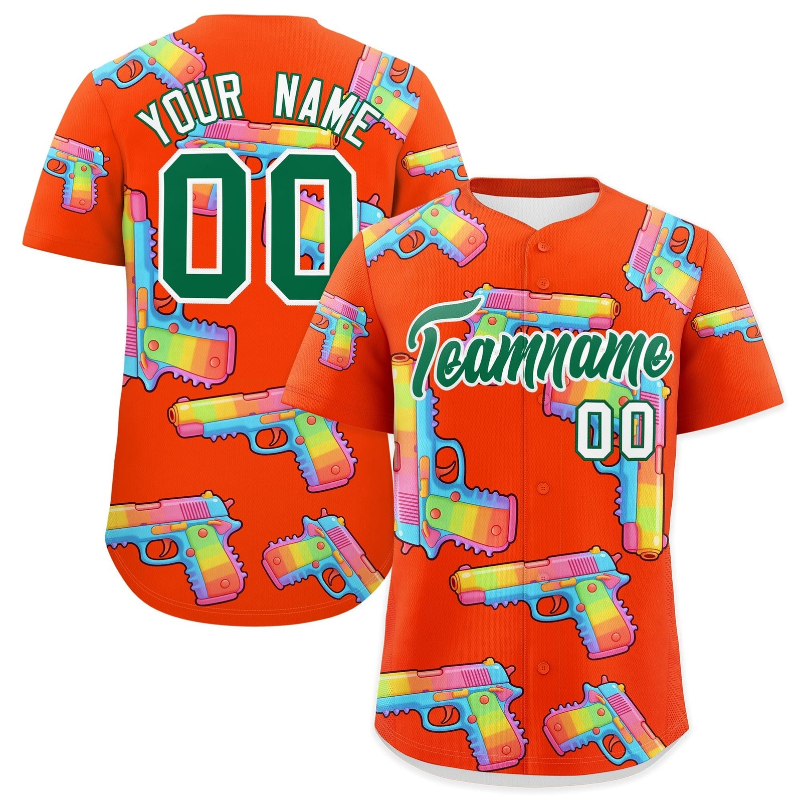 Custom Youth Baseball Jersey Orange Kelly Green Sugar-Coated Firepower Graffiti Pattern Hip-hop