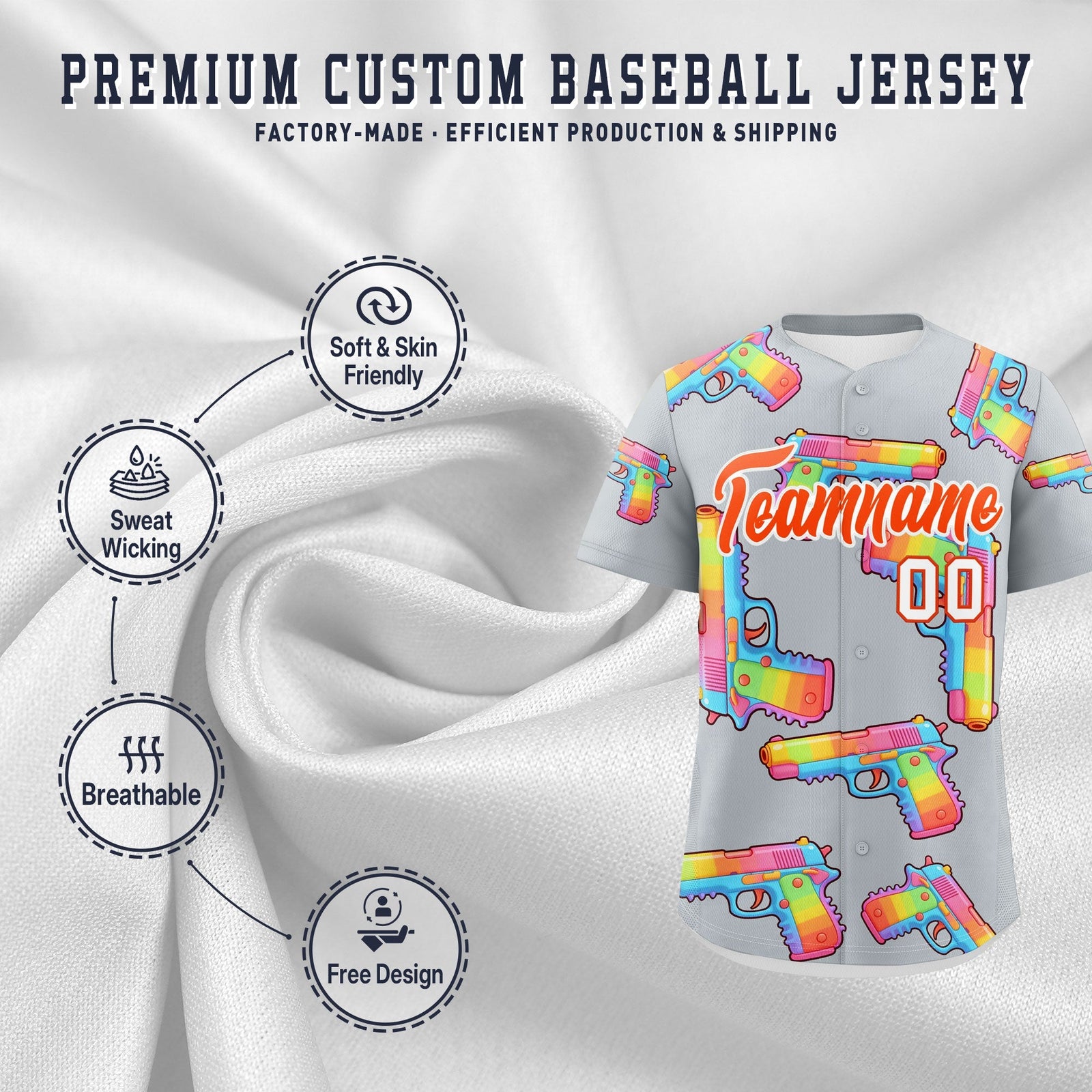 Custom Youth Baseball Jersey Silver Orange Sugar-Coated Firepower Graffiti Pattern Hip-hop