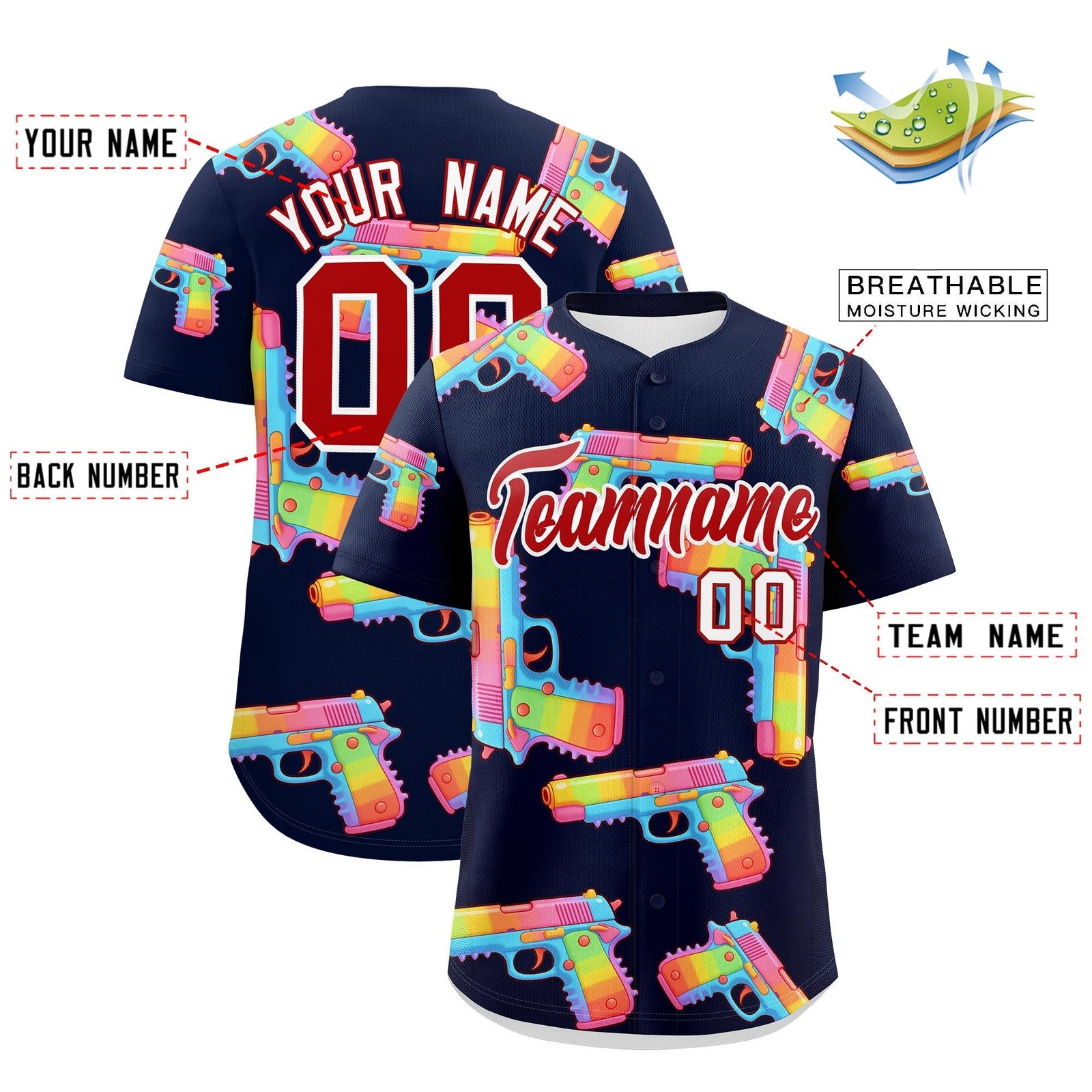 Custom Youth Baseball Jersey Navy Red Sugar-Coated Firepower Graffiti Pattern Street Style