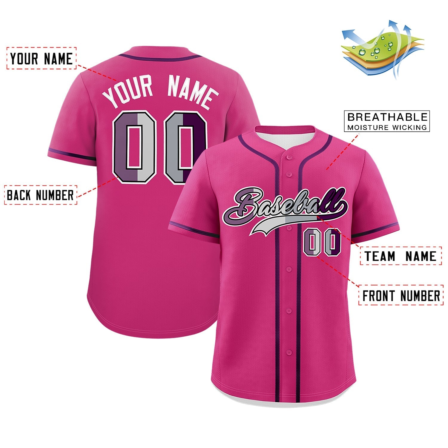 Custom Rose Red Purple Genderless For Pride Month Classic Style Baseball Jersey| KXKSHOP