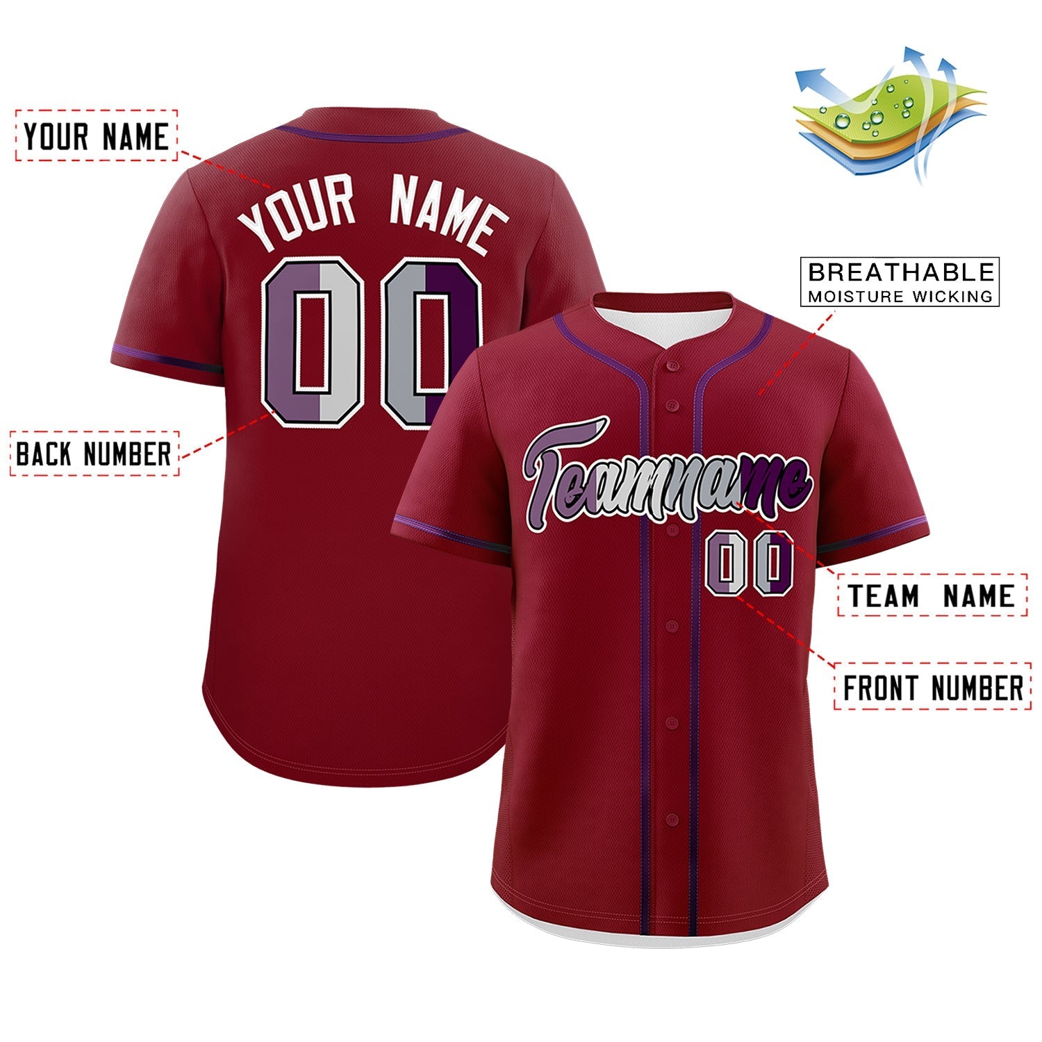 Custom Crimson Purple Genderless For Pride Month Classic Style Baseball Jersey| KXKSHOP