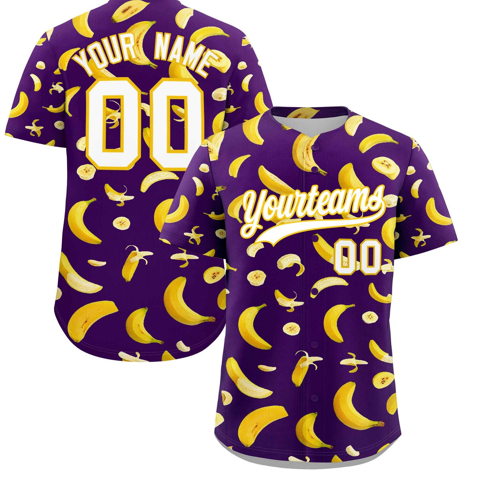 Custom Purple-02 Banana Graffiti Pattern Fashion Authentic Baseball Jersey | Graffiti Pattern | Embroidery&Dye-sublimation printing | KXKSHOP