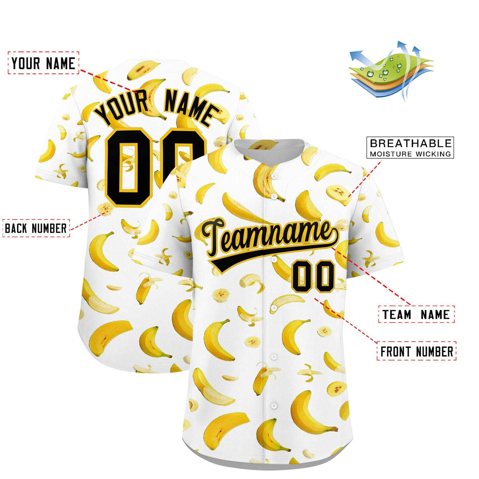 Custom White Banana Graffiti Pattern Fashion Authentic Baseball Jersey | Graffiti Pattern | Embroidery&Dye-sublimation printing | KXKSHOP