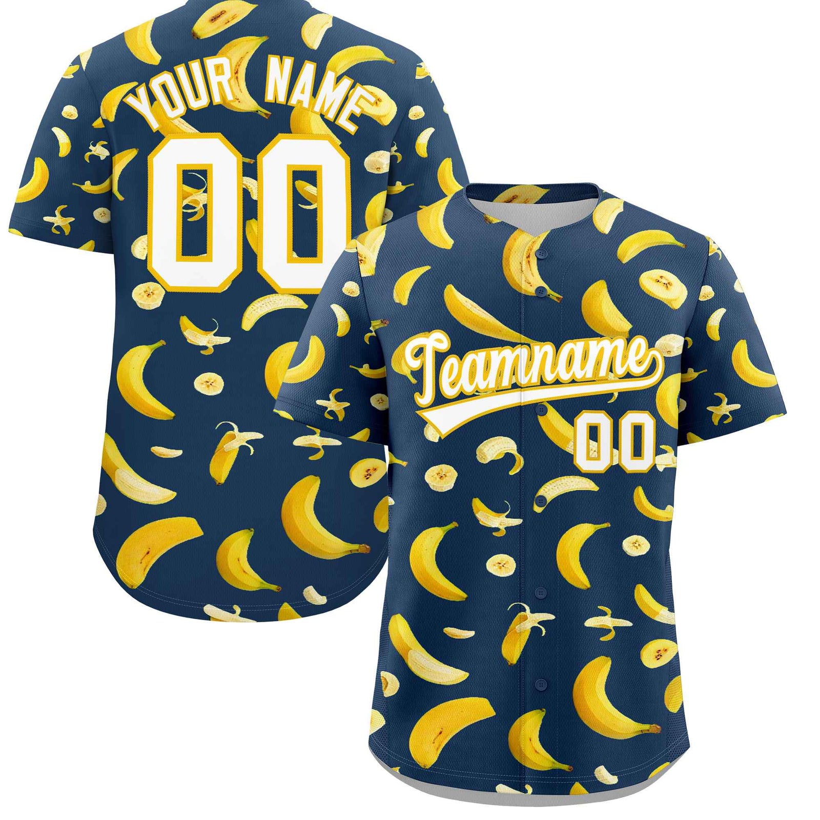 Custom Midnight Blue Banana Graffiti Pattern Fashion Authentic Baseball Jersey | Graffiti Pattern | Embroidery&Dye-sublimation printing | KXKSHOP