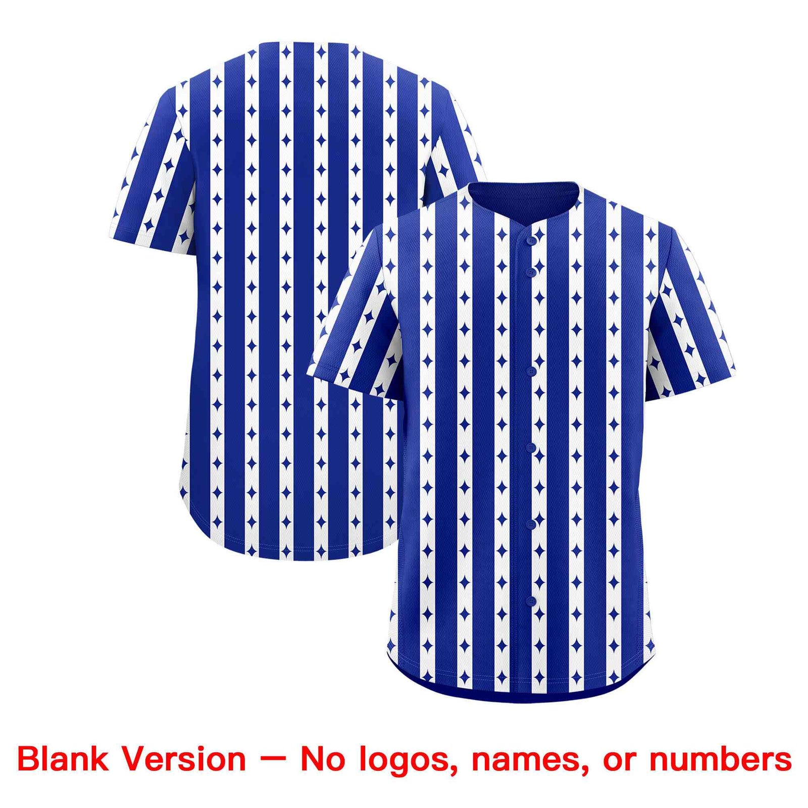 Custom Royal Blue White Star Pattern Thick Stripes Baseball Jersey
