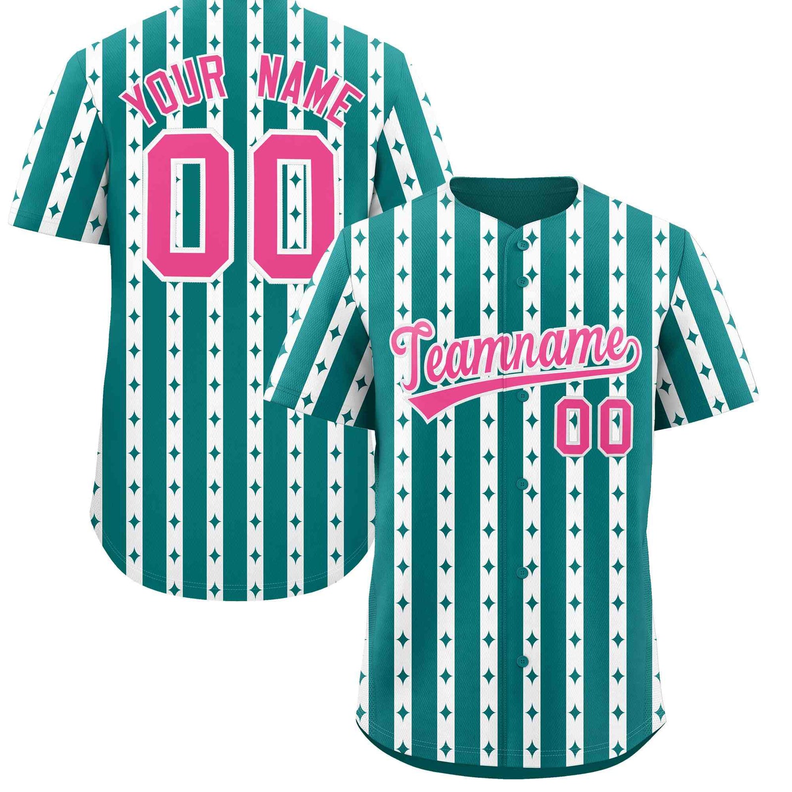 Custom Aqua White Star Pattern Thick Stripes Baseball Jersey| KXKSHOP