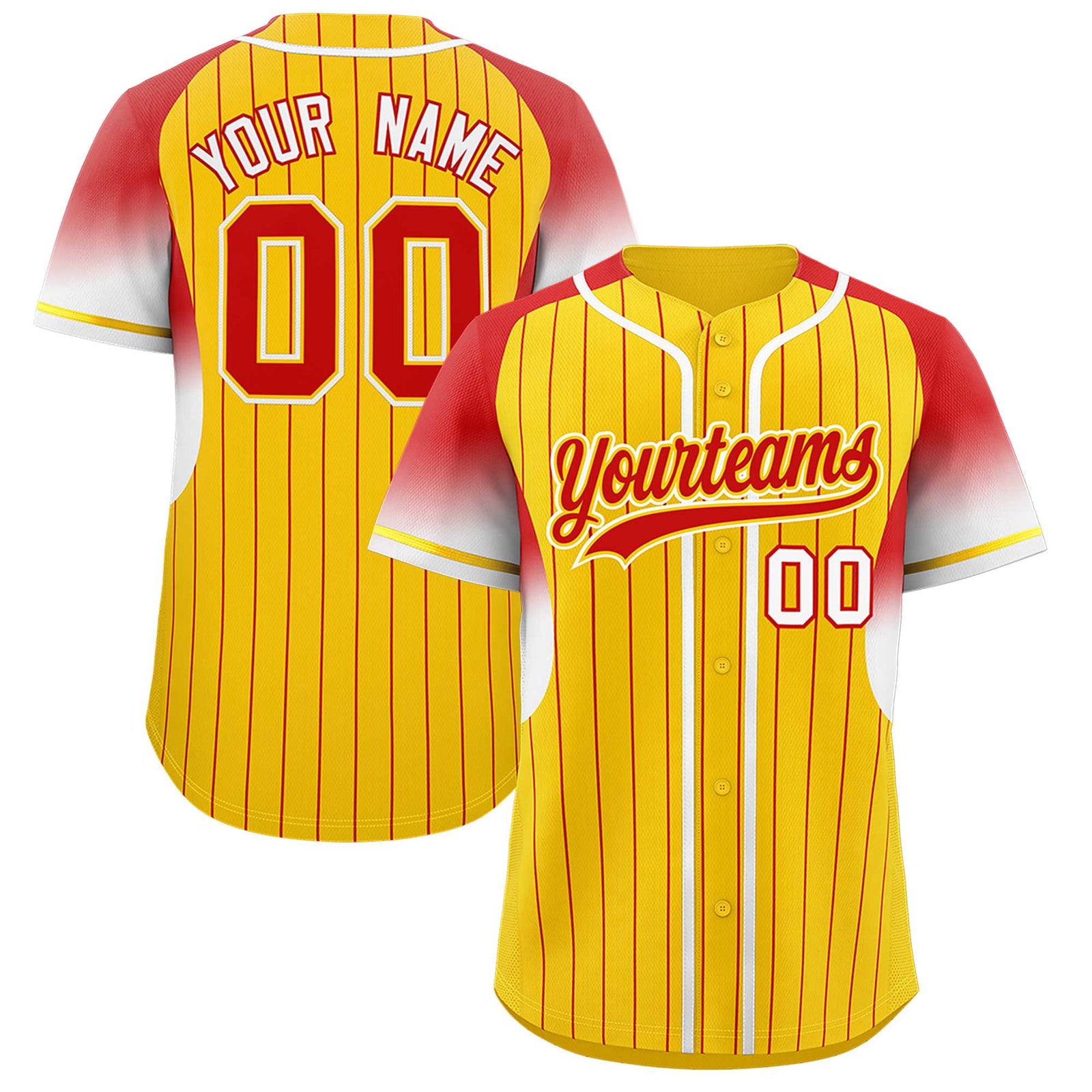 Custom Gold Red Stripe Fashion Sleeves Gradient Authentic Baseball Jersey