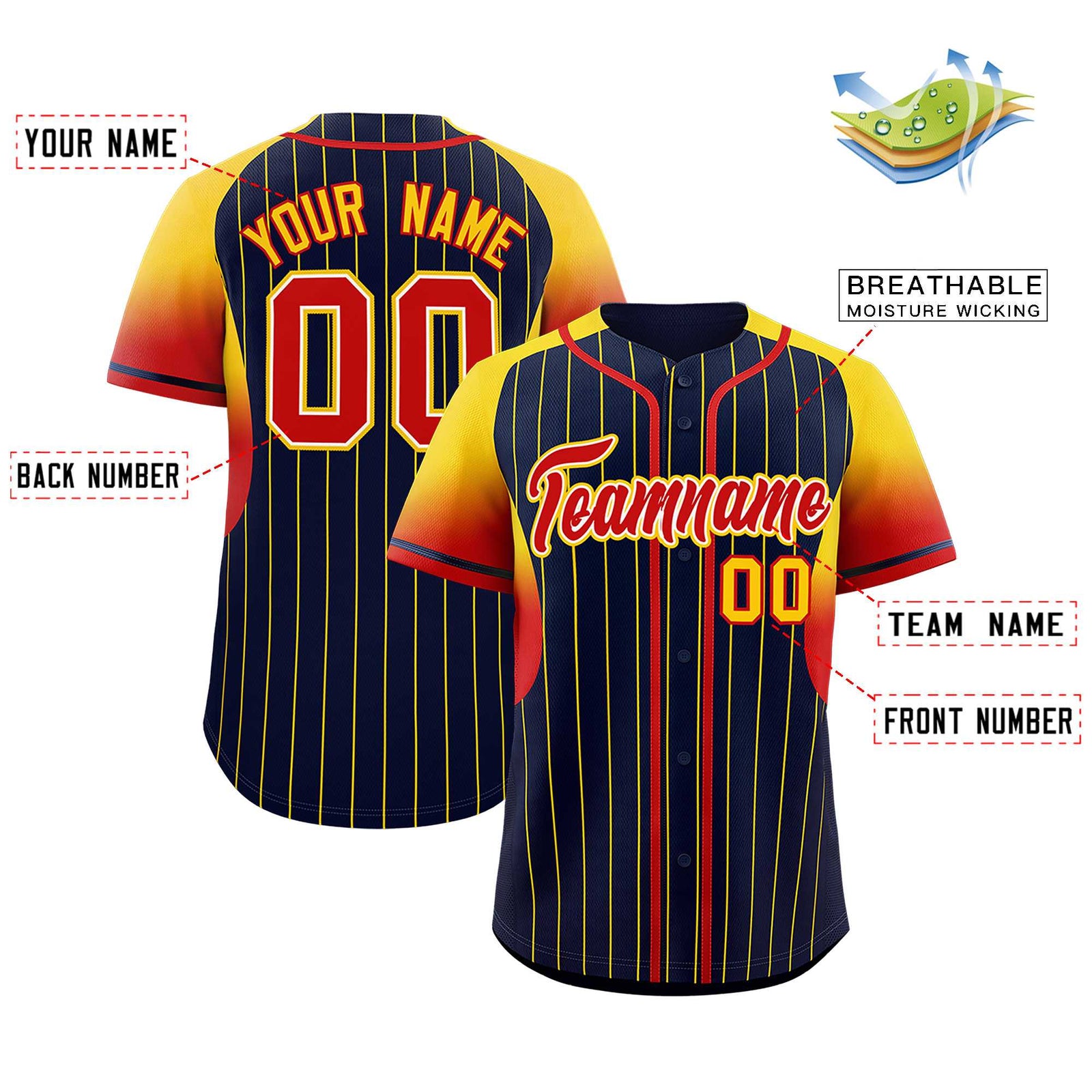 Custom Navy Gold Stripe Fashion Sleeves Gradient Authentic Baseball Jersey
