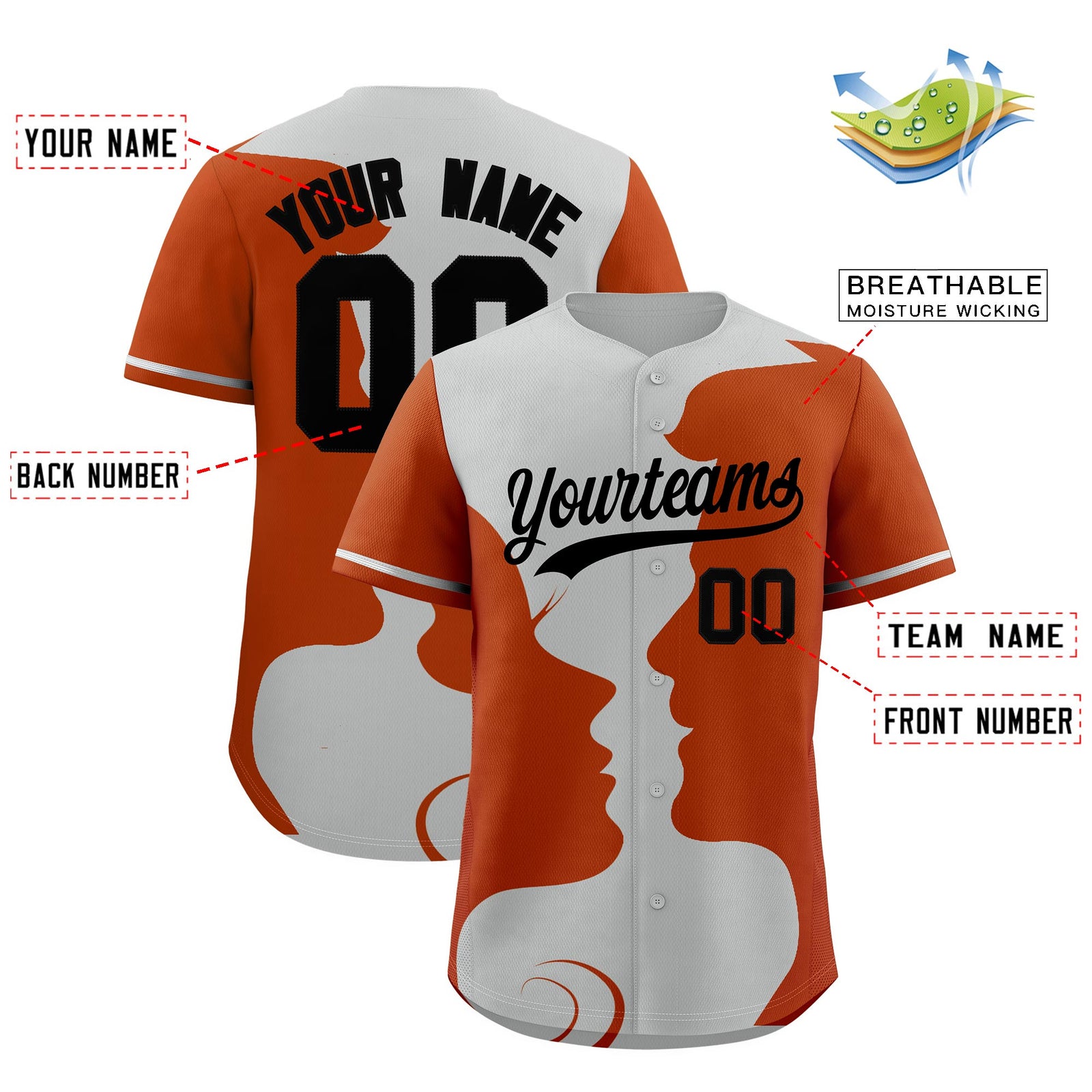 Custom Gray Black Silhouettes of Loving Couple Valentine's Day Baseball Jersey| KXKSHOP