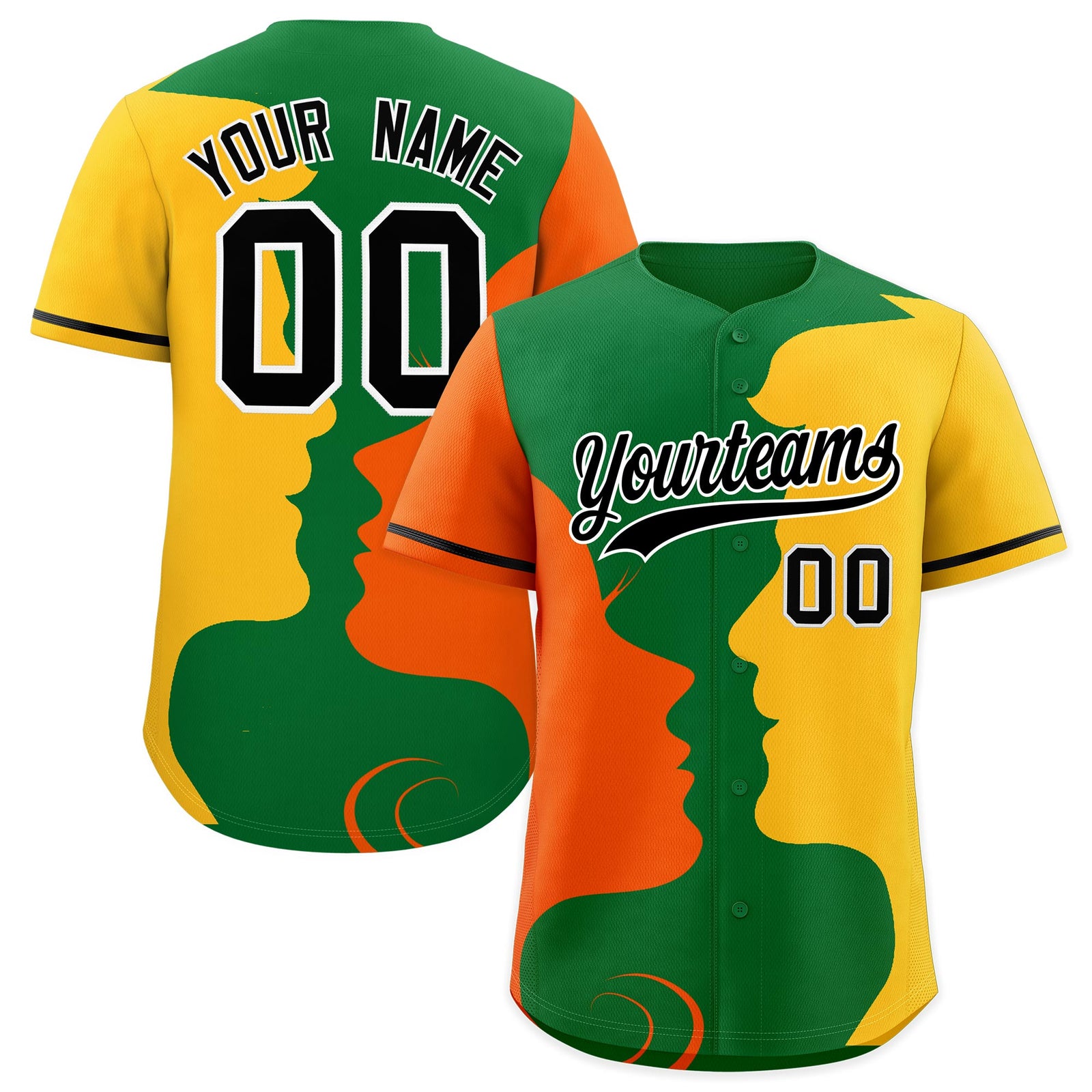 Custom Black Orange Gold Silhouettes of Loving Couple Valentine's Day Baseball Jersey| KXKSHOP