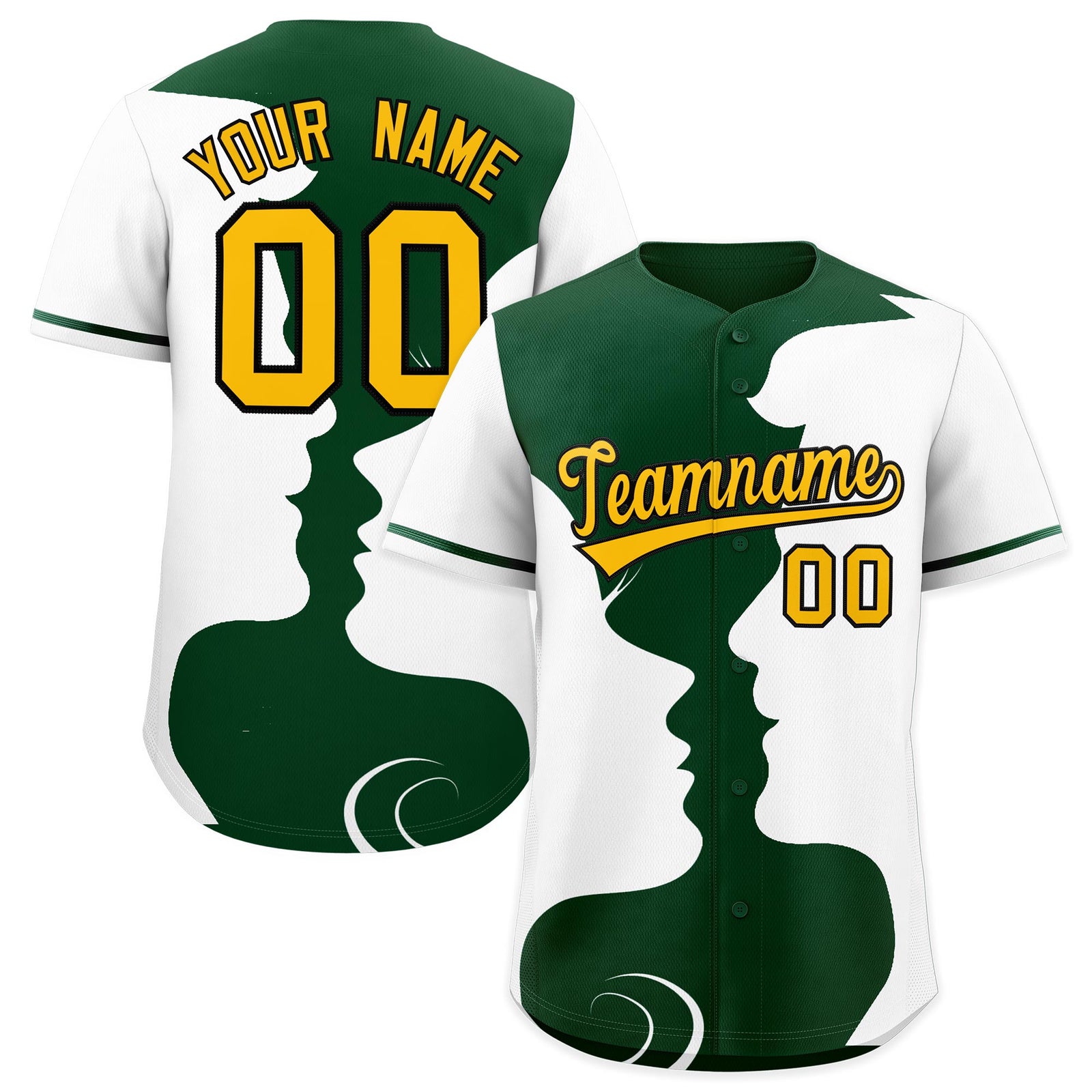 Custom Green White Silhouettes of Loving Couple Valentine's Day Baseball Jersey| KXKSHOP