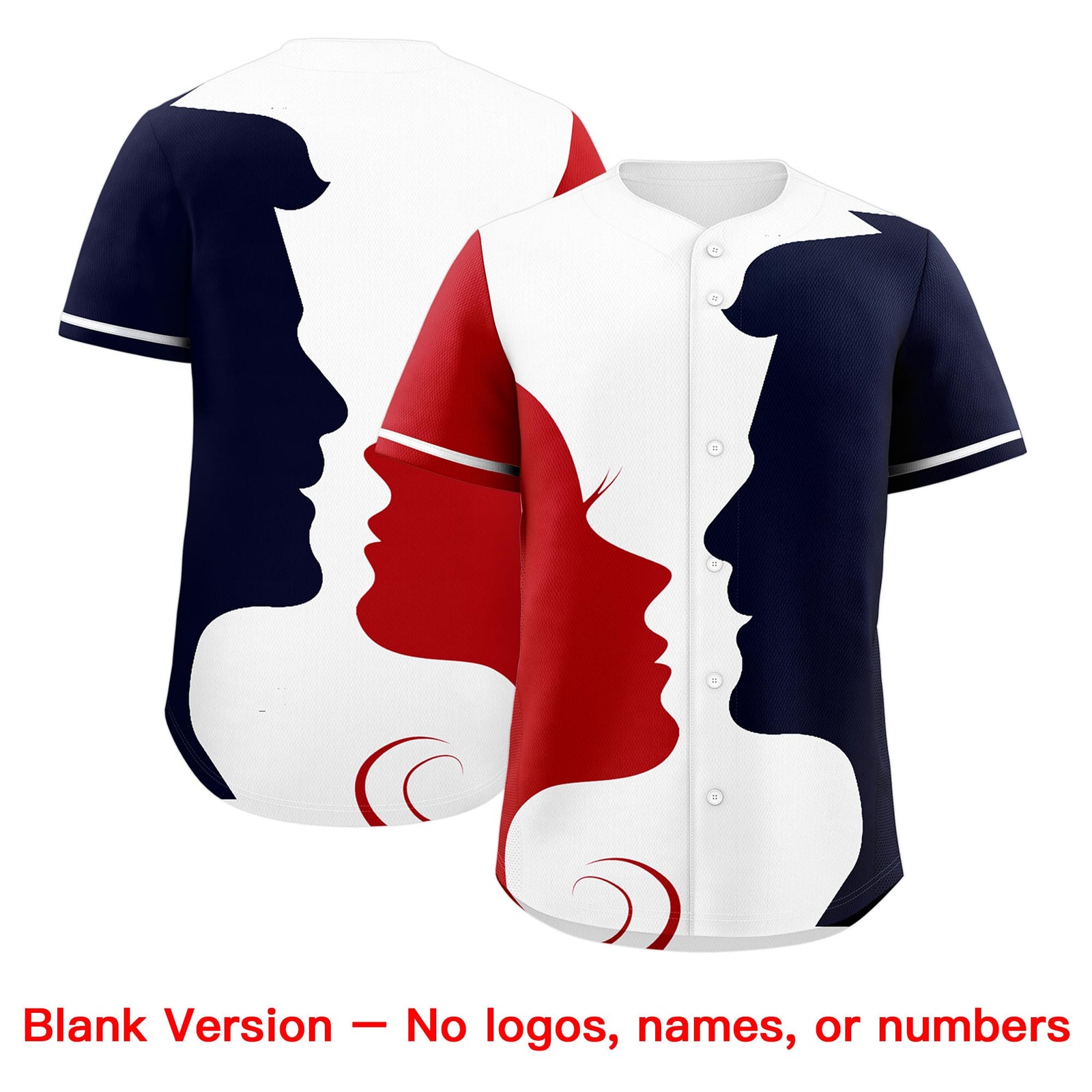 Custom White Red Navy Silhouettes of Loving Couple Valentine's Day Baseball Jersey| KXKSHOP