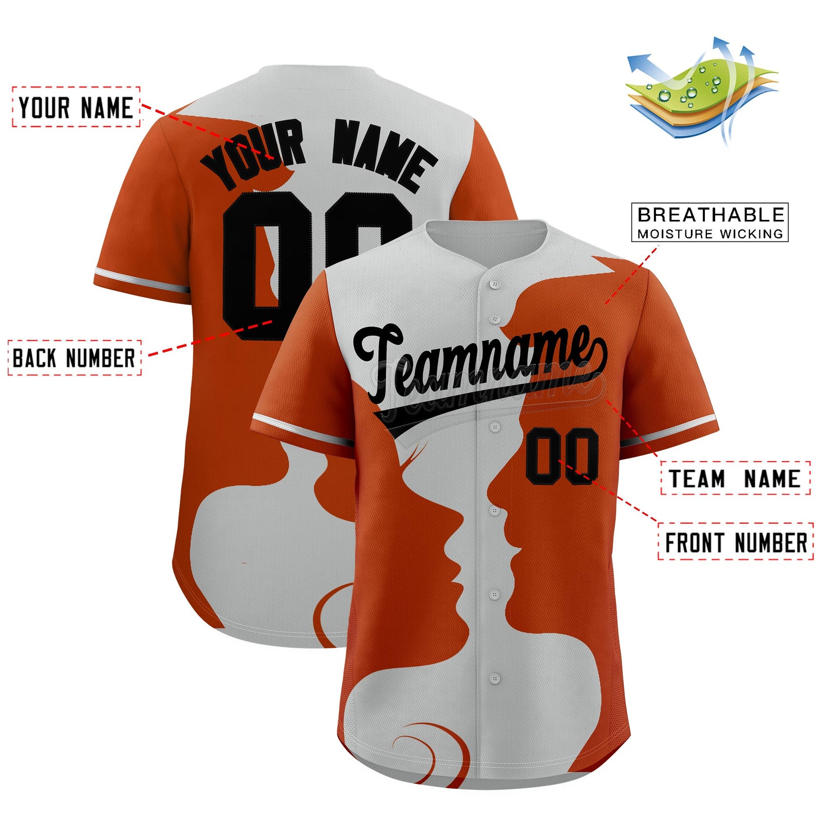 Custom Gray Black Silhouettes of Loving Couple Valentine's Day Baseball Jersey| KXKSHOP
