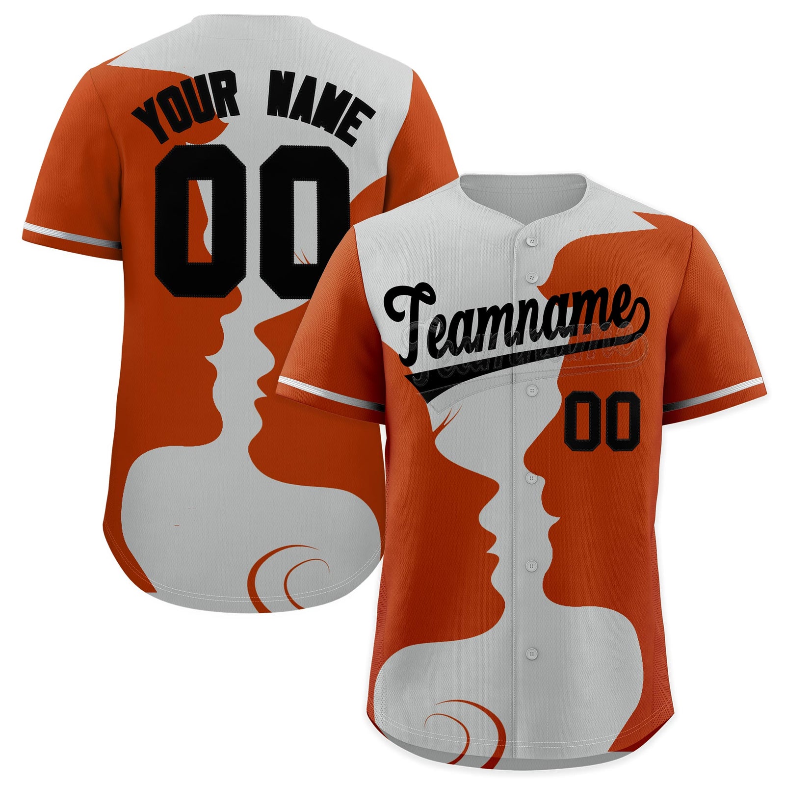 Custom Gray Black Silhouettes of Loving Couple Valentine's Day Baseball Jersey| KXKSHOP