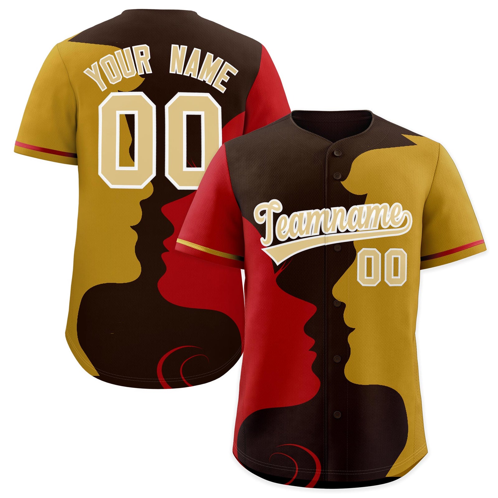 Custom Red Old Gold Silhouettes of Loving Couple Valentine's Day Baseball Jersey| KXKSHOP
