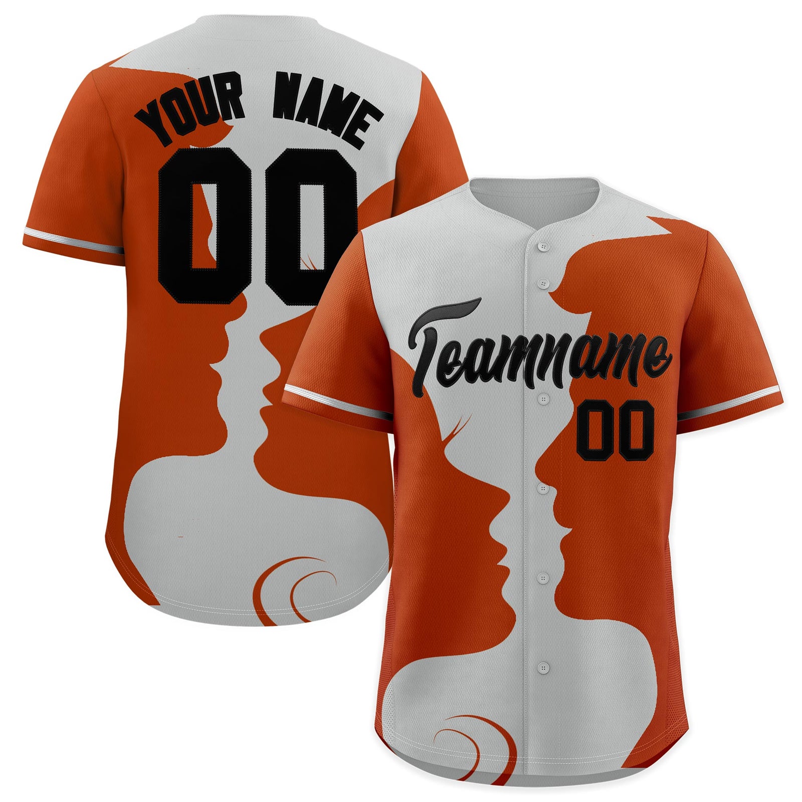 Custom Gray Black Silhouettes of Loving Couple Valentine's Day Baseball Jersey| KXKSHOP