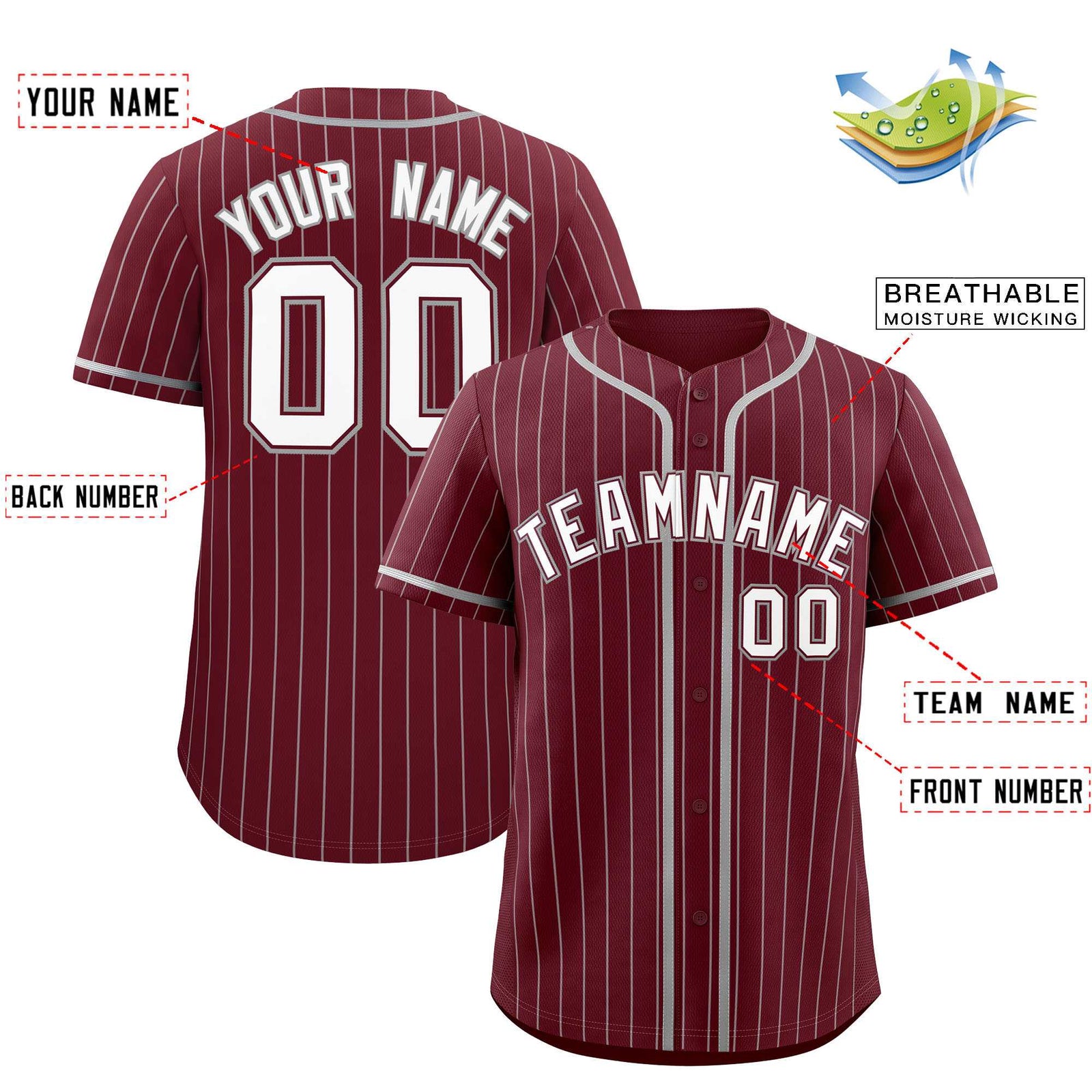 Custom Maroon Gray Stripe Fashion Authentic Baseball Jersey