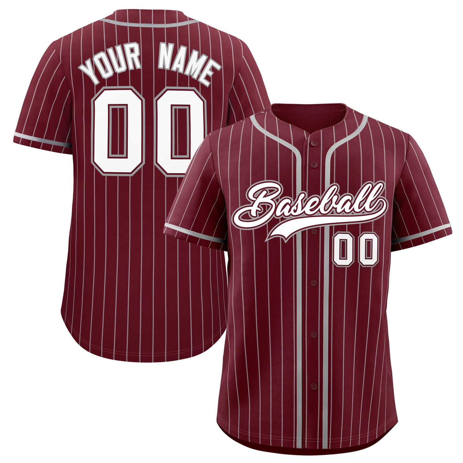 Custom Maroon Gray Stripe Fashion Authentic Baseball Jersey