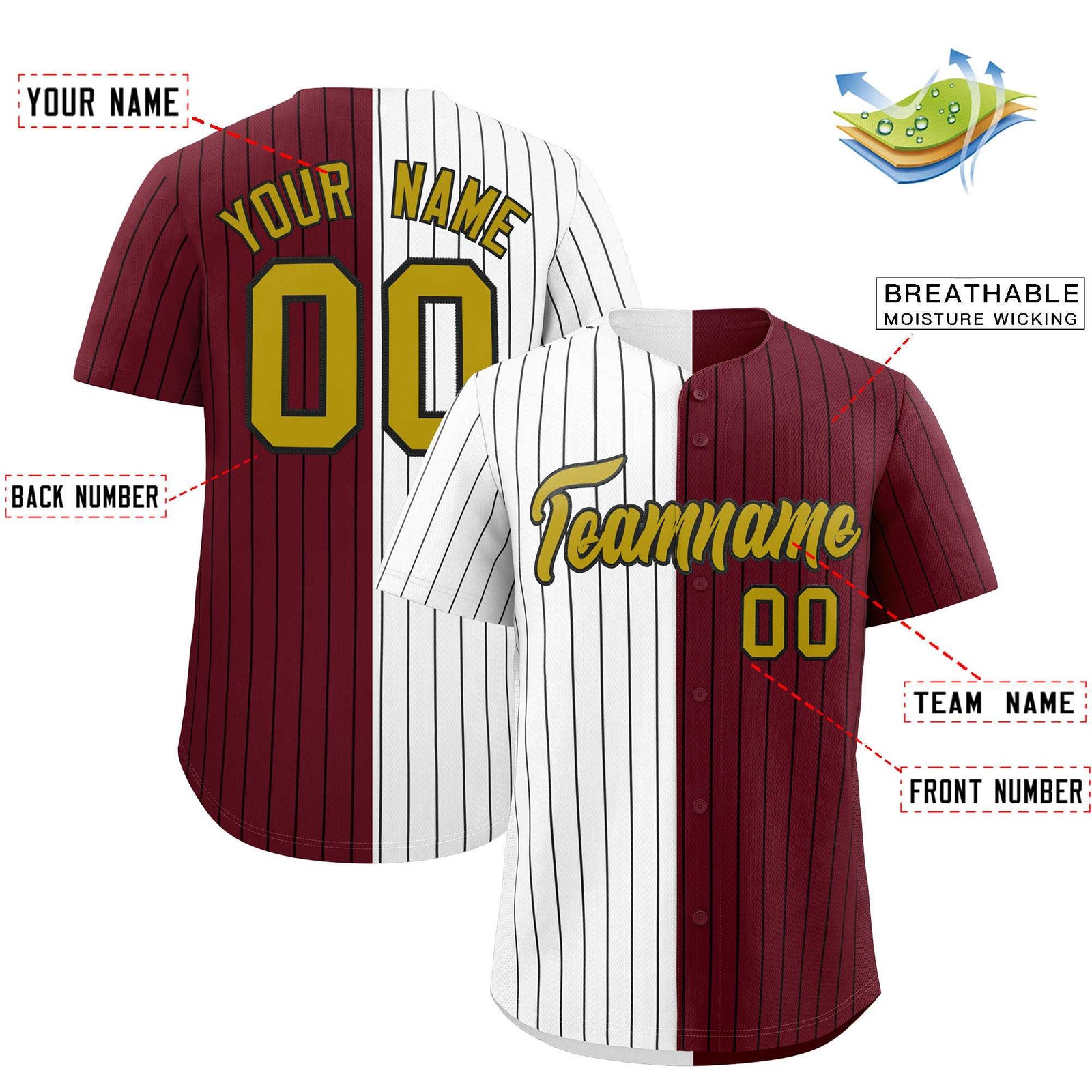 Custom White Maroon Two Tone Striped Fashion Authentic Baseball Jersey