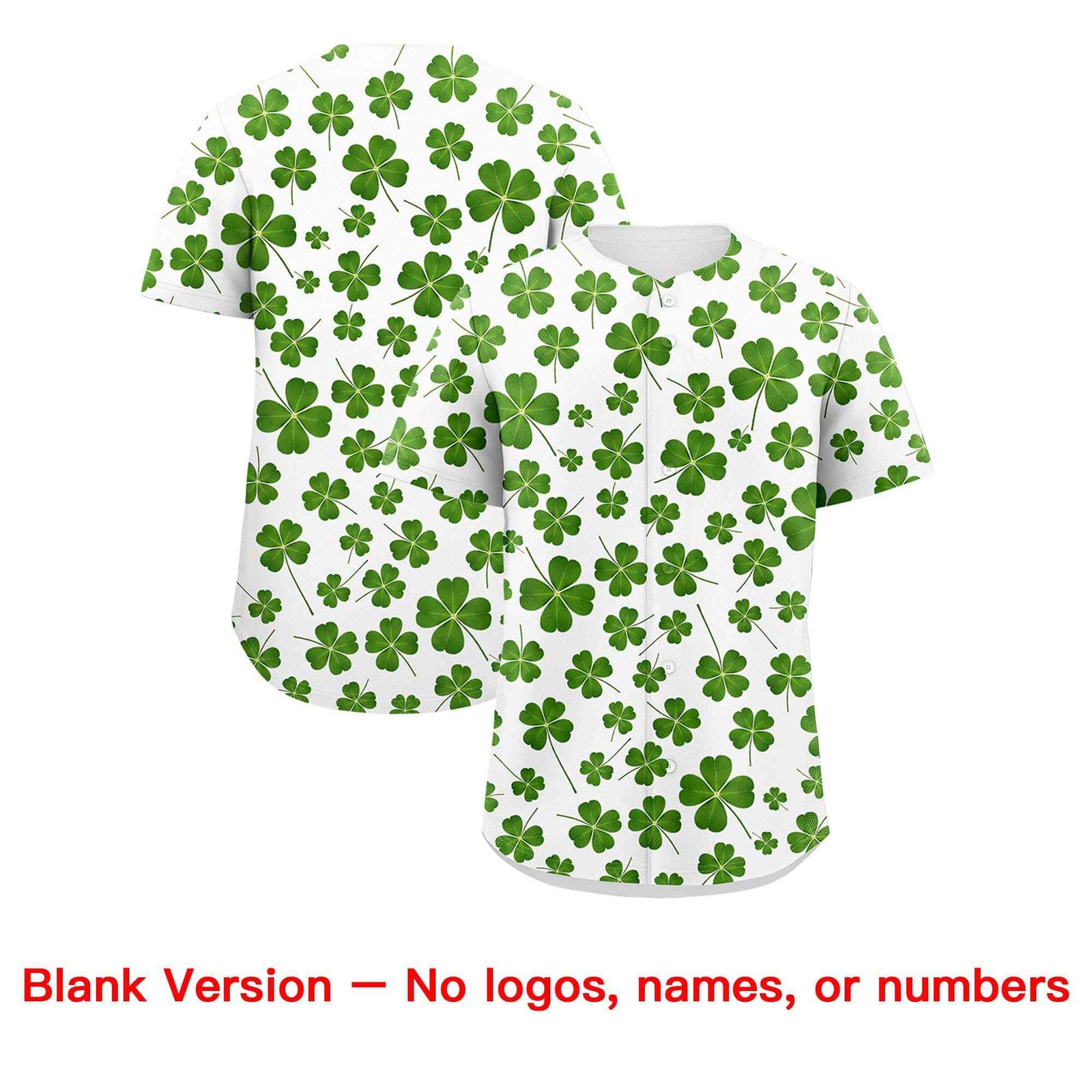 Custom White Green St.Patrick's Day Personalized Four Leaf Clover Pattern Baseball Jersey| KXKSHOP