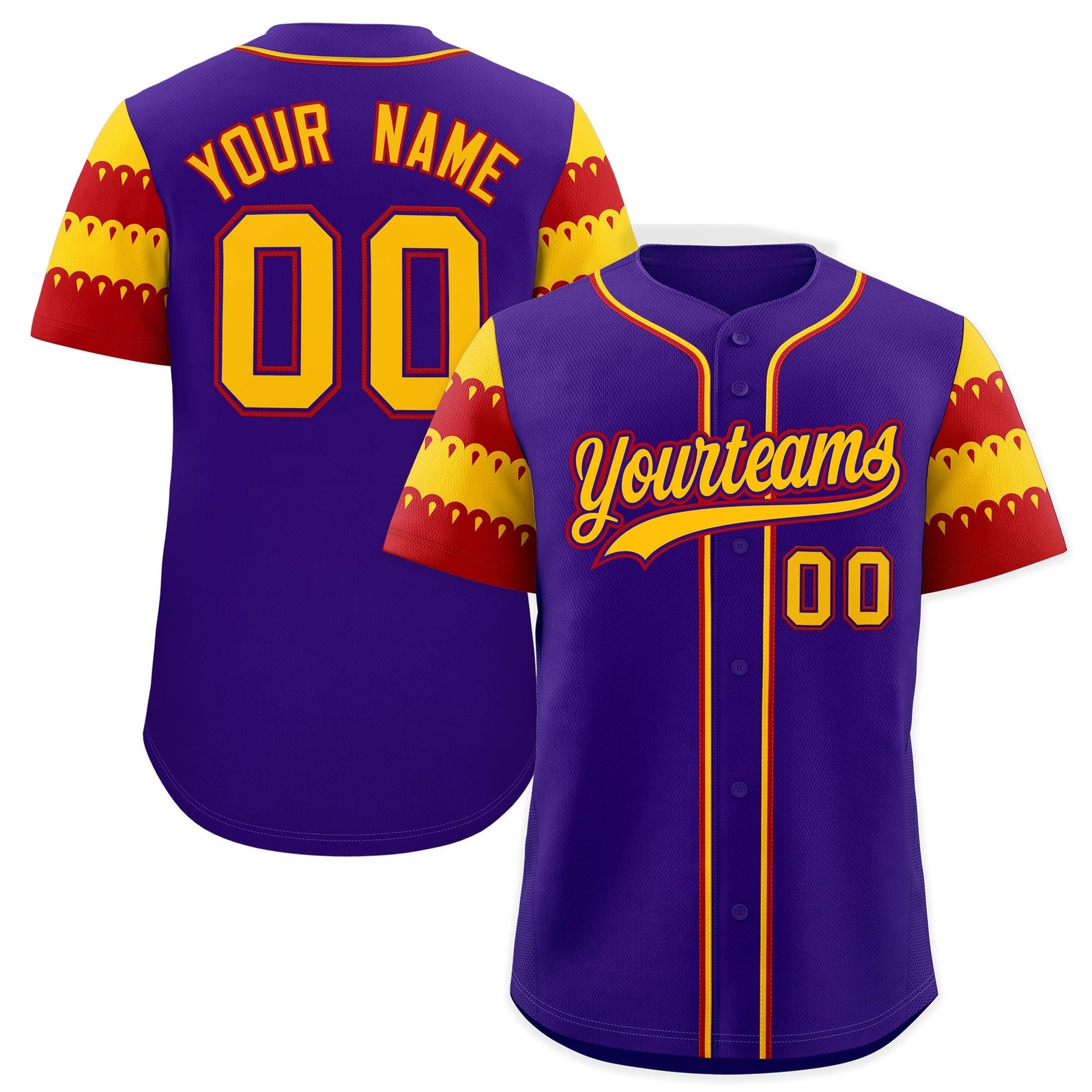 Custom Purple Gold Red Sleeve Flag Lace Baseball Jersey | Sublimation Printed & Embroidery,Add Name and Numbern,Perfect for Teams | KXKSHOP