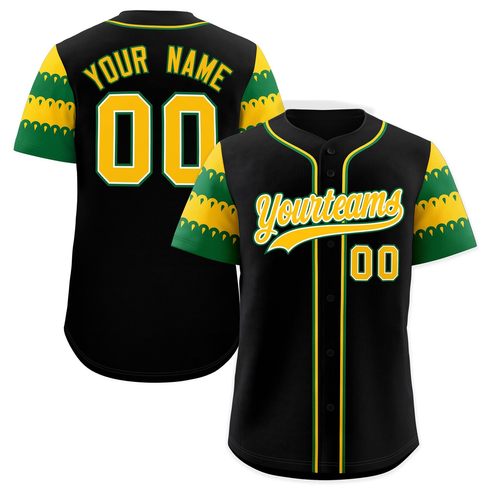 Custom Black Gold Kelly Green Sleeve Flag Lace Baseball Jersey | Sublimation Printed & Embroidery,Add Name and Numbern,Perfect for Teams | KXKSHOP