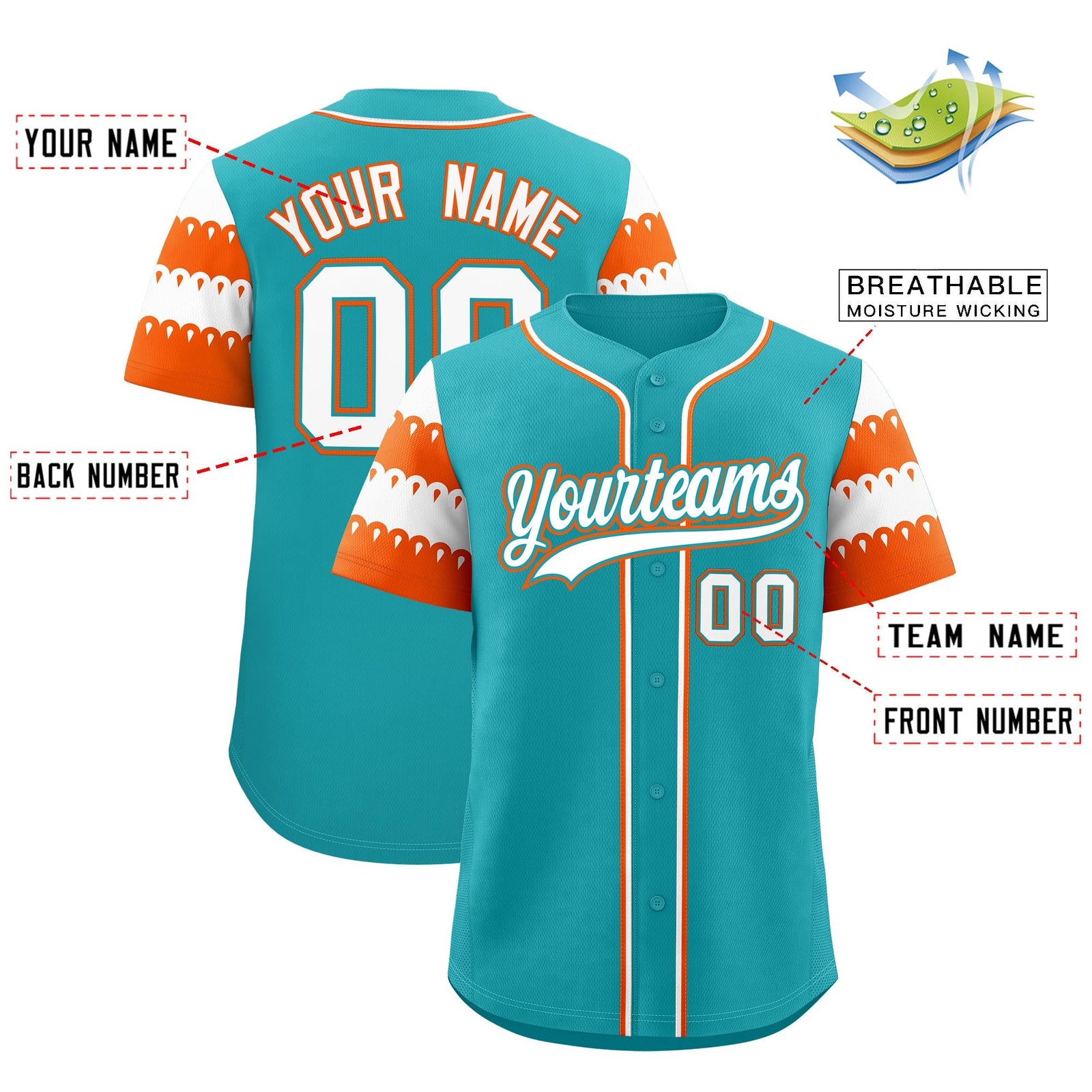 Custom Aqua Orange White Sleeve Flag Lace Baseball Jersey | Sublimation Printed & Embroidery,Add Name and Numbern,Perfect for Teams | KXKSHOP