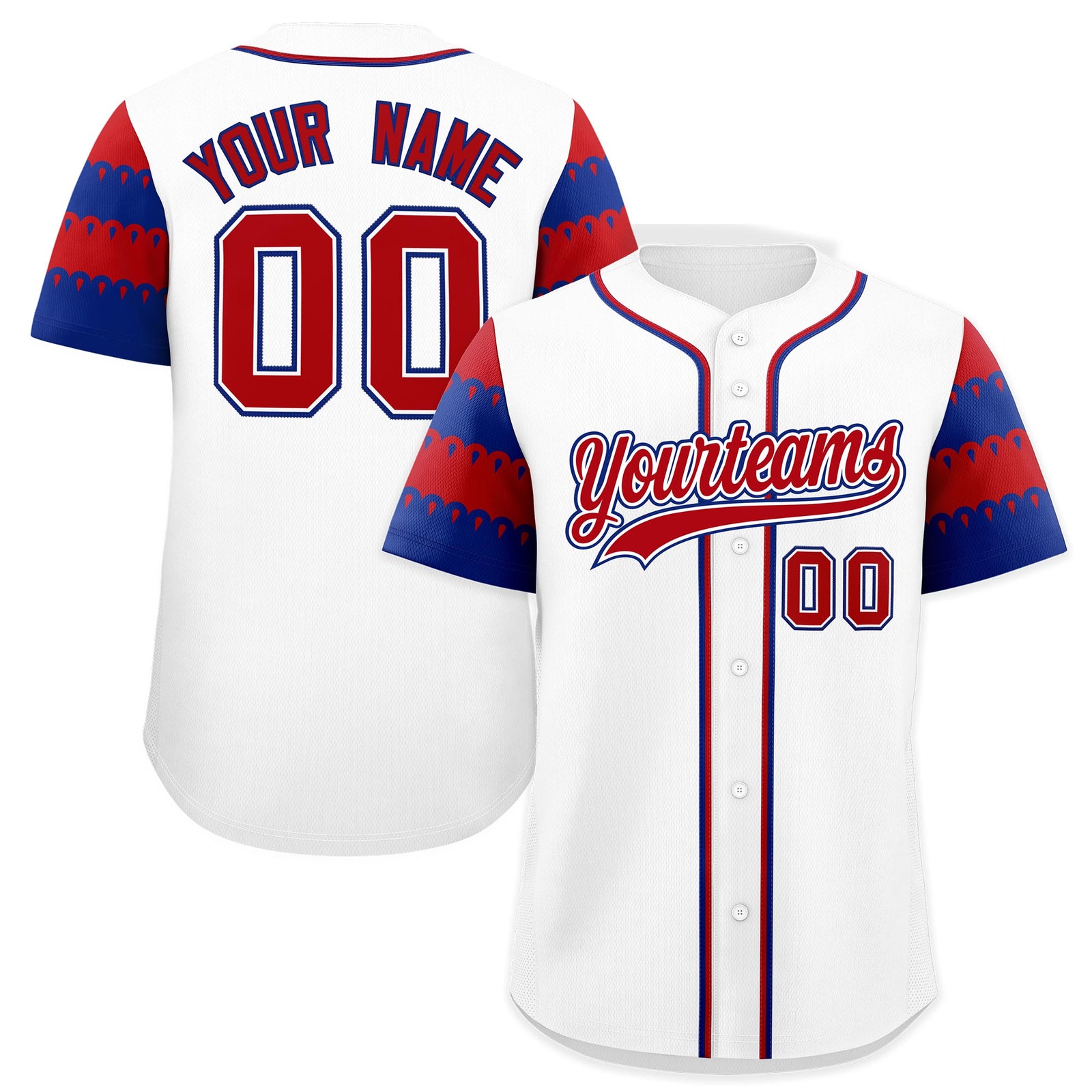 Custom White Royal Red Sleeve Flag Lace Baseball Jersey | Sublimation Printed & Embroidery,Add Name and Numbern,Perfect for Teams | KXKSHOP