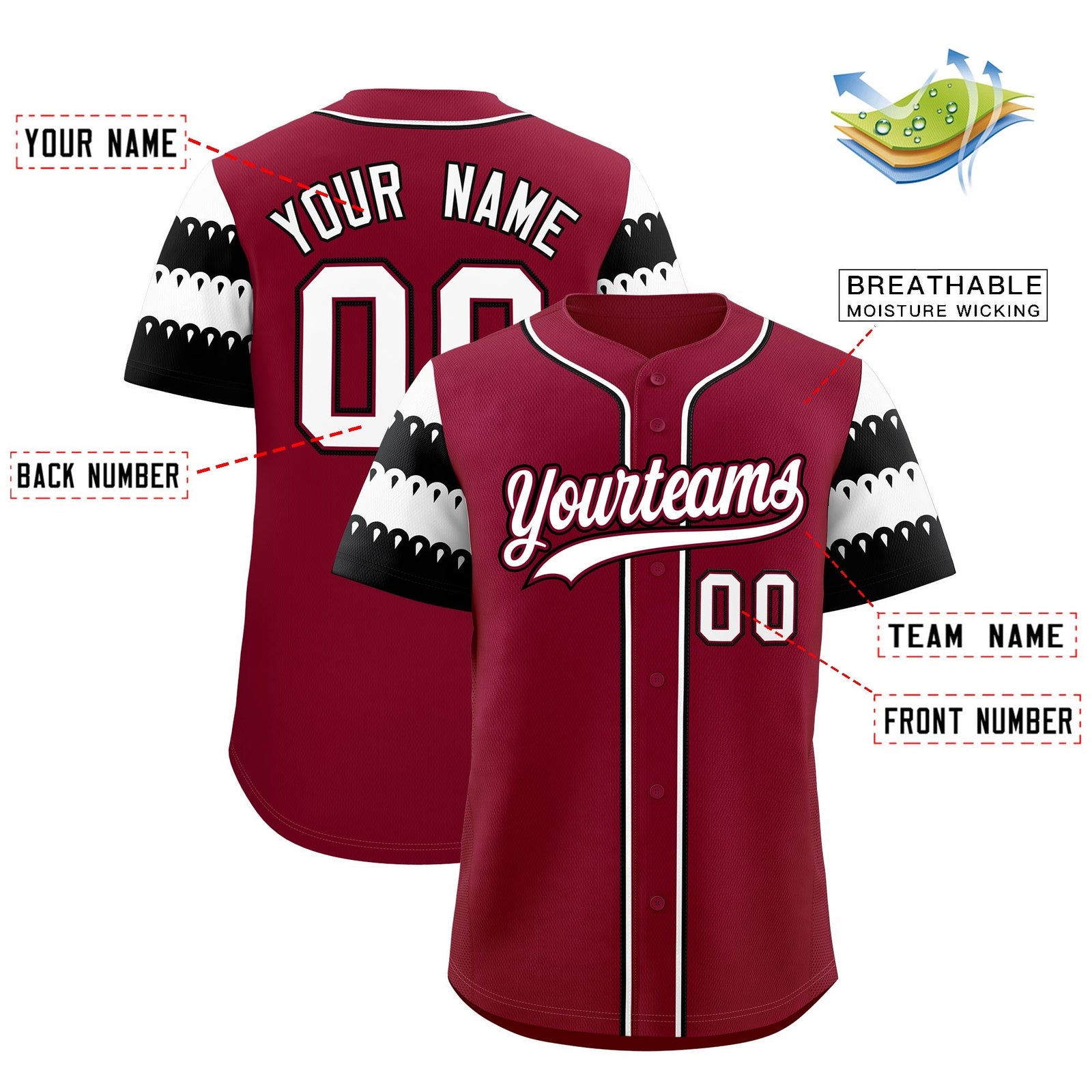 Custom Crimson White Black Sleeve Flag Lace Baseball Jersey | Sublimation Printed & Embroidery,Add Name and Numbern,Perfect for Teams | KXKSHOP