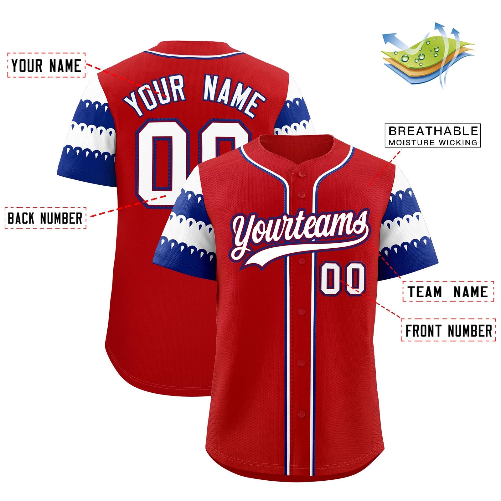 Custom Red Royal White Sleeve Flag Lace Baseball Jersey | Sublimation Printed & Embroidery,Add Name and Numbern,Perfect for Teams | KXKSHOP