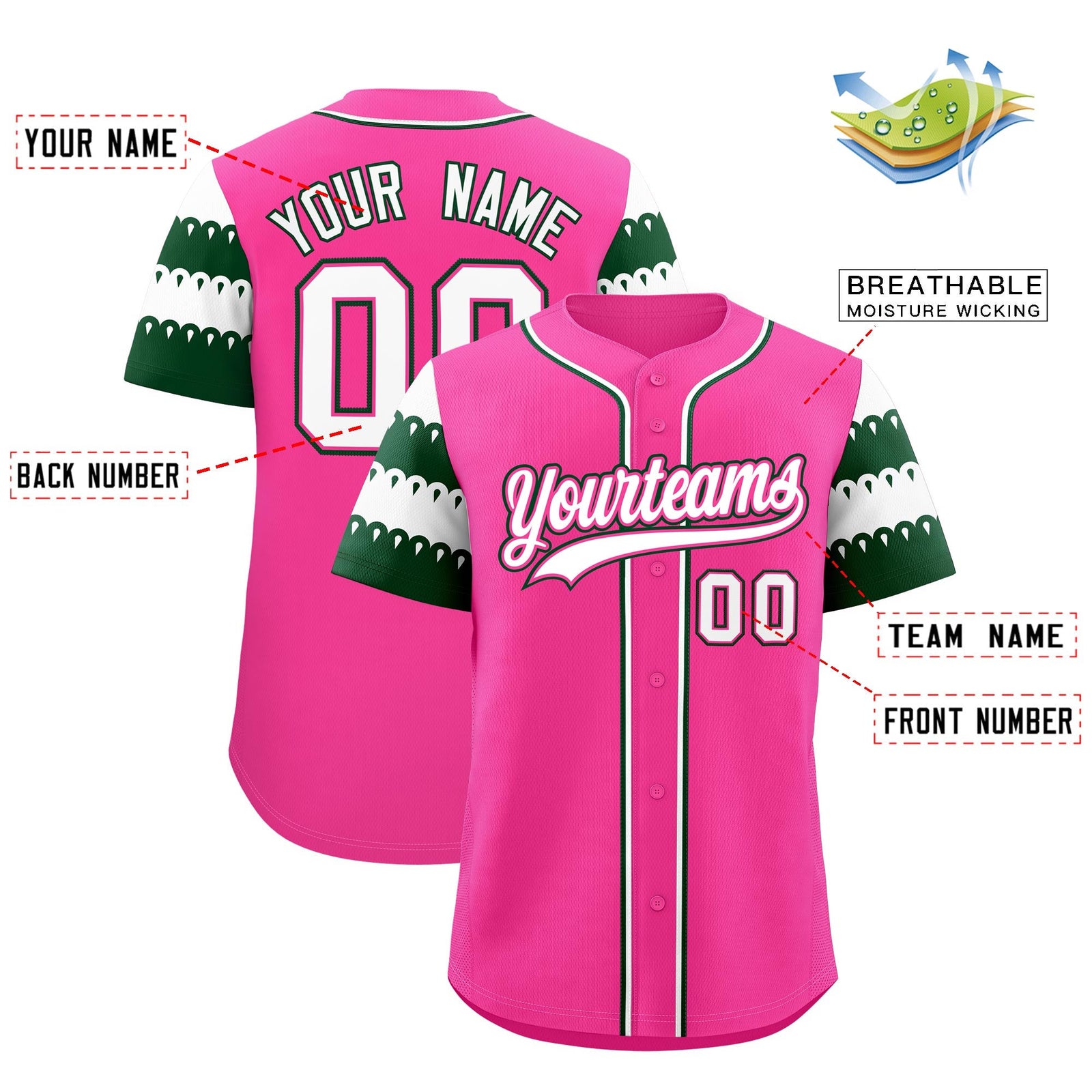 Custom Pink Green White Sleeve Flag Lace Baseball Jersey | Sublimation Printed & Embroidery,Add Name and Numbern,Perfect for Teams | KXKSHOP