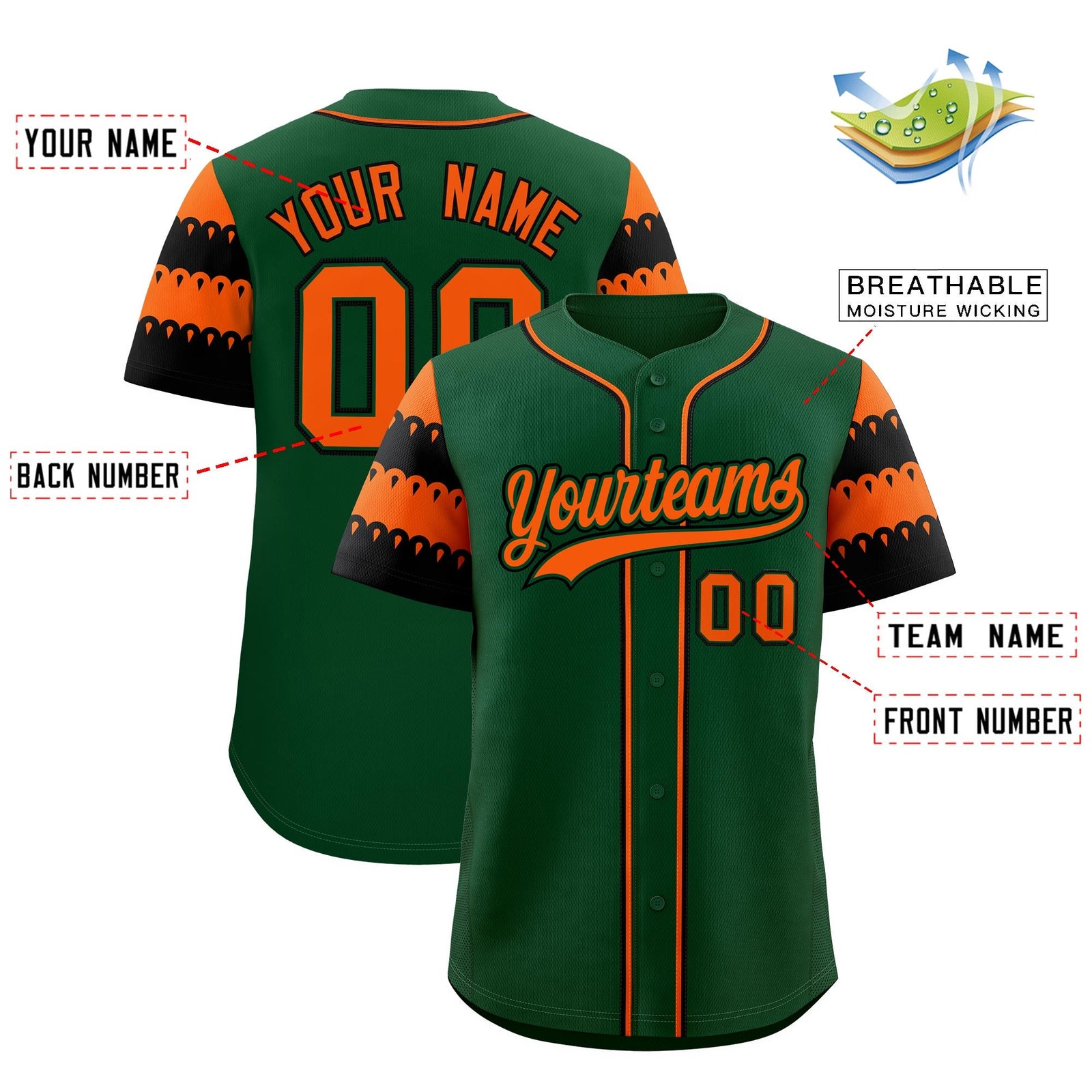 Custom Green Orange Black Sleeve Flag Lace Baseball Jersey | Sublimation Printed & Embroidery,Add Name and Numbern,Perfect for Teams | KXKSHOP