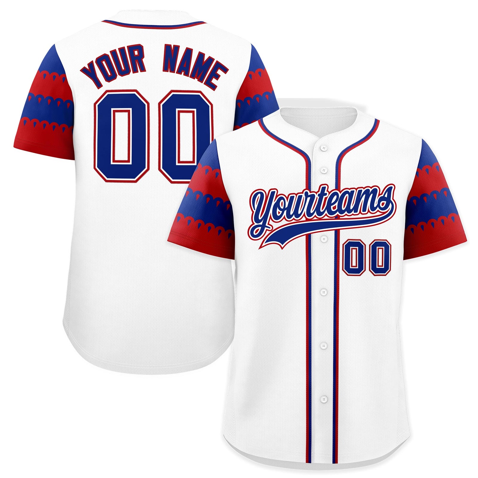 Custom White Red Royal Sleeve Flag Lace Baseball Jersey | Sublimation Printed & Embroidery,Add Name and Numbern,Perfect for Teams | KXKSHOP