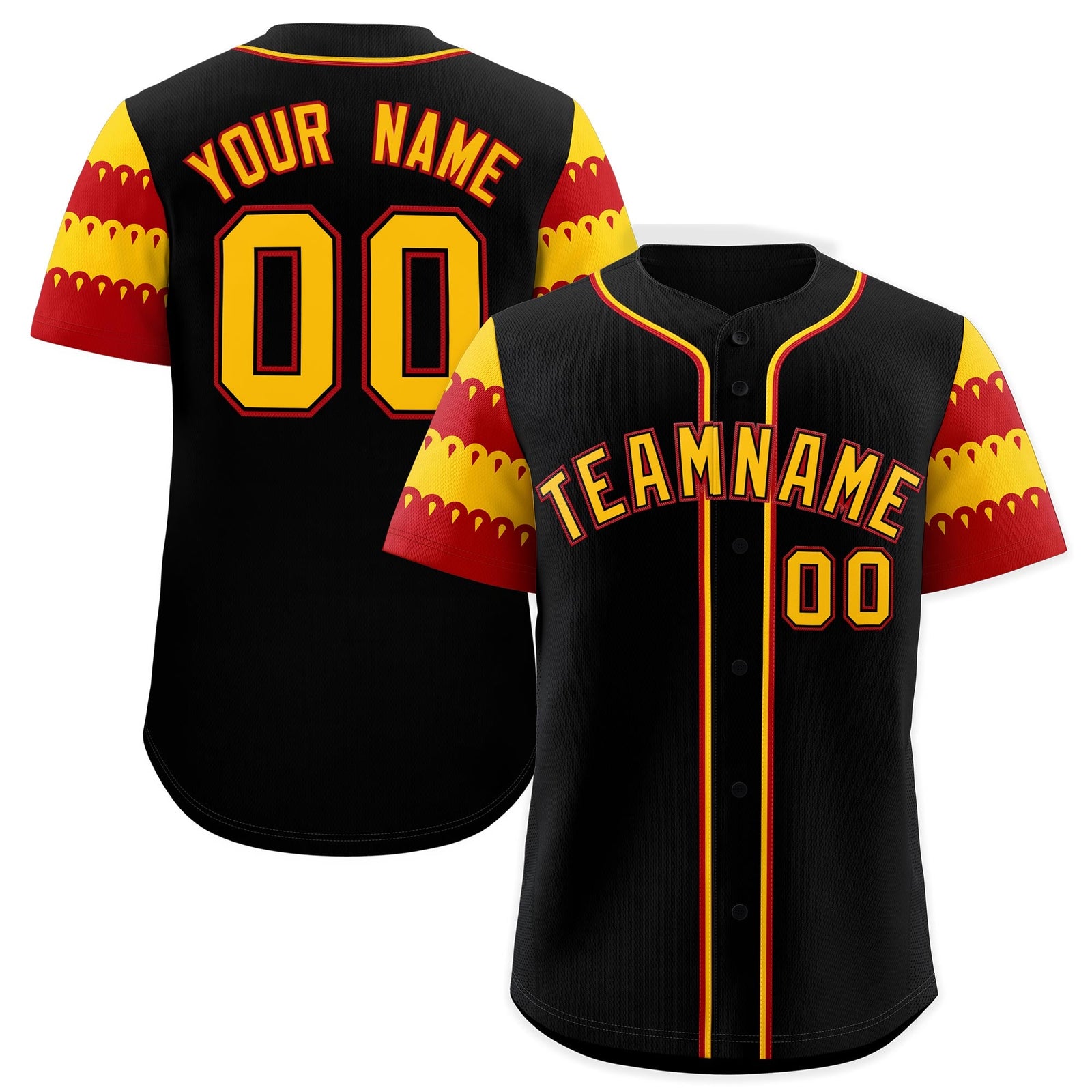 Custom Black Gold Red Sleeve Flag Lace Baseball Jersey | Sublimation Printed & Embroidery,Add Name and Numbern,Perfect for Teams | KXKSHOP