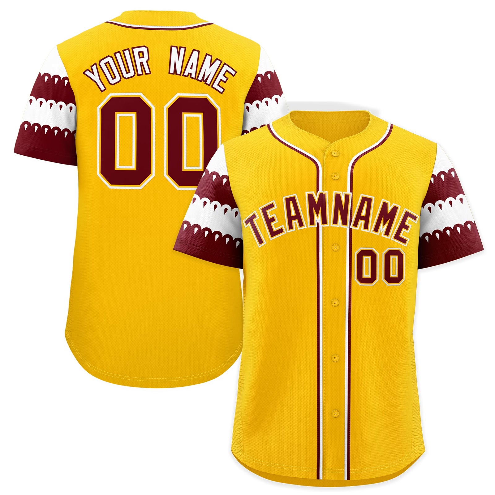 Custom Gold Maroon White Sleeve Flag Lace Baseball Jersey | Sublimation Printed & Embroidery,Add Name and Numbern,Perfect for Teams | KXKSHOP