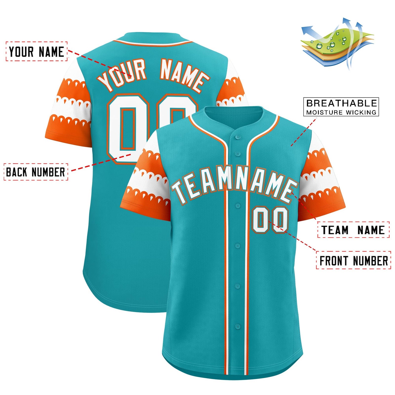 Custom Aqua Orange White Sleeve Flag Lace Baseball Jersey | Sublimation Printed & Embroidery,Add Name and Numbern,Perfect for Teams | KXKSHOP