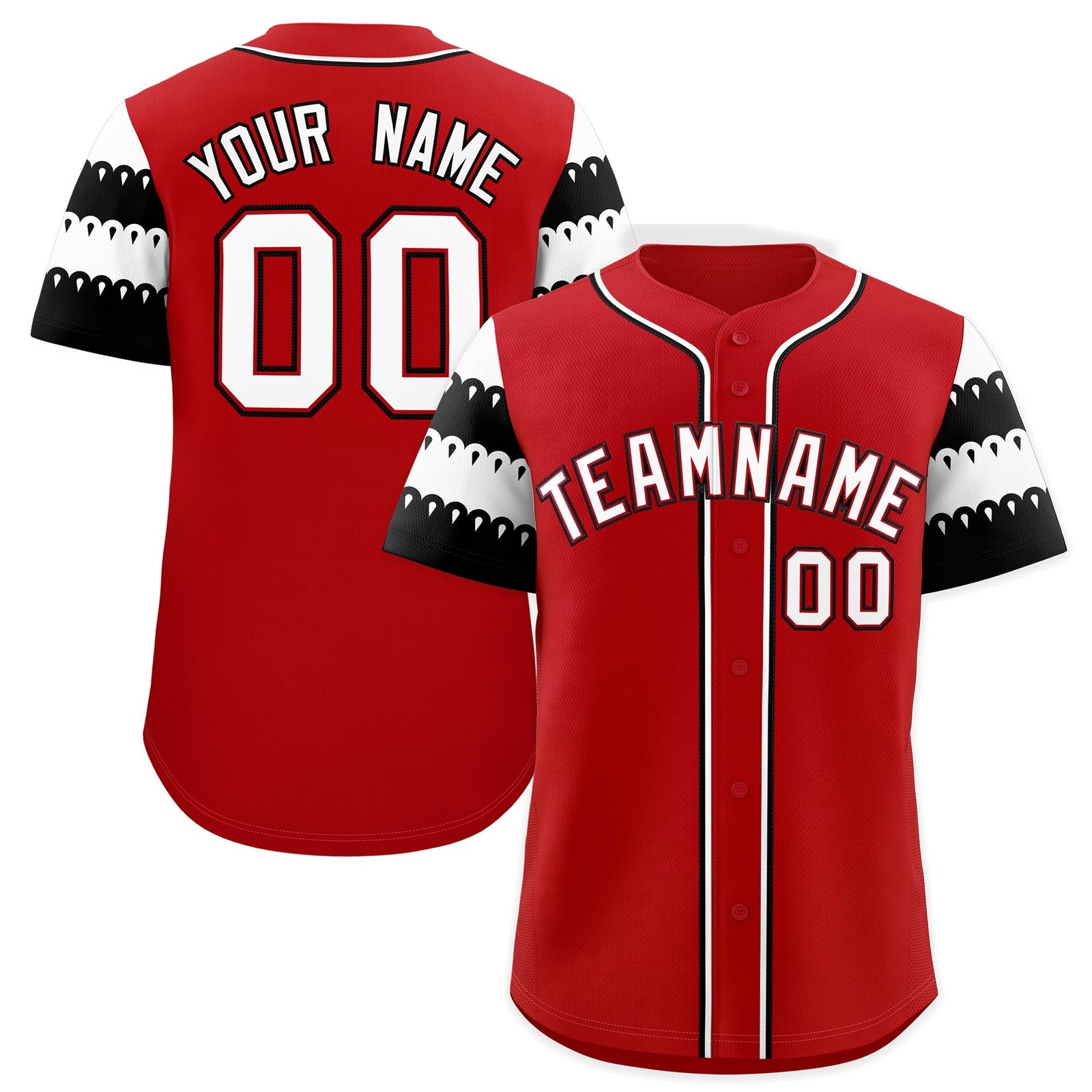 Custom Red White Black Sleeve Flag Lace Baseball Jersey | Sublimation Printed & Embroidery,Add Name and Numbern,Perfect for Teams | KXKSHOP