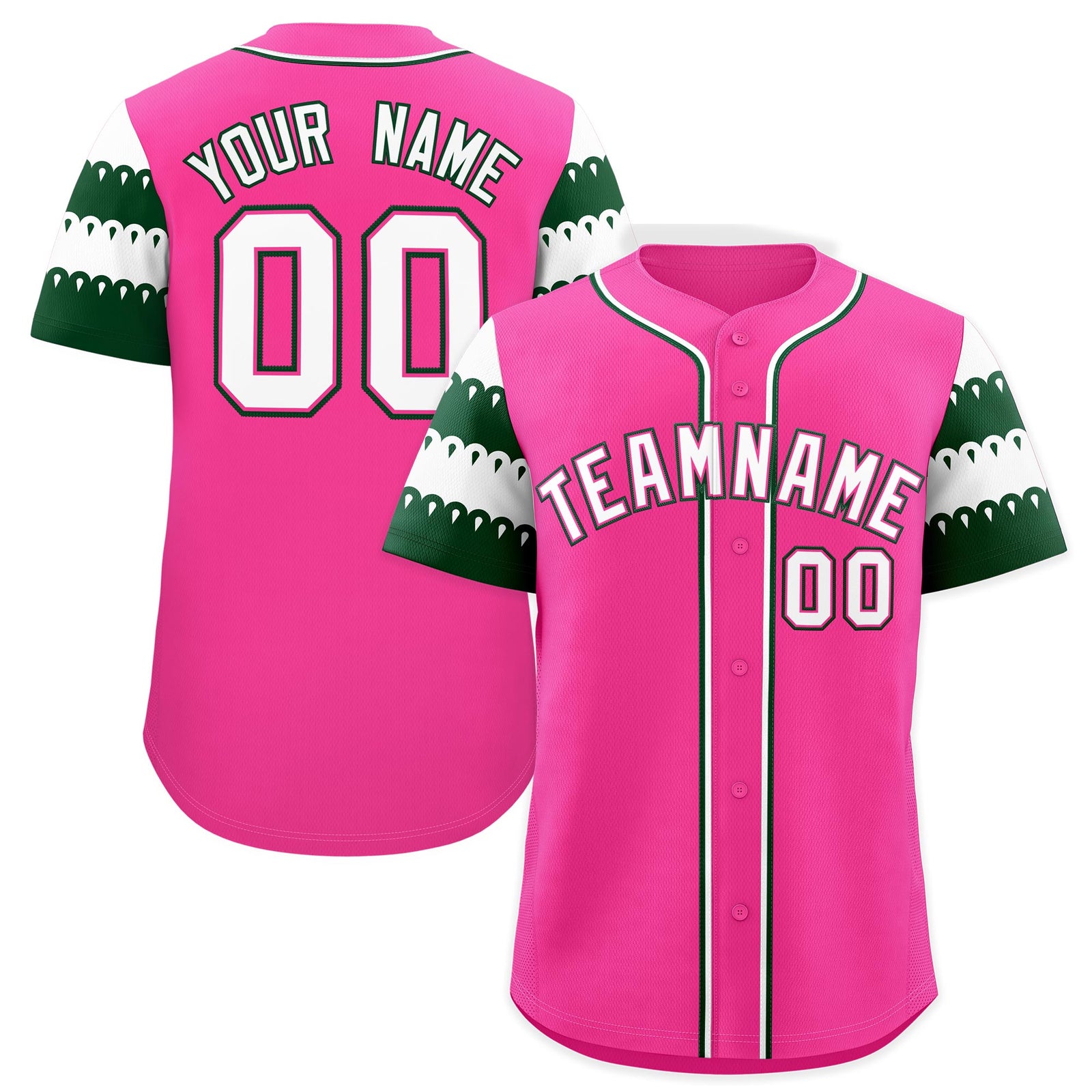 Custom Pink Green White Sleeve Flag Lace Baseball Jersey | Sublimation Printed & Embroidery,Add Name and Numbern,Perfect for Teams | KXKSHOP