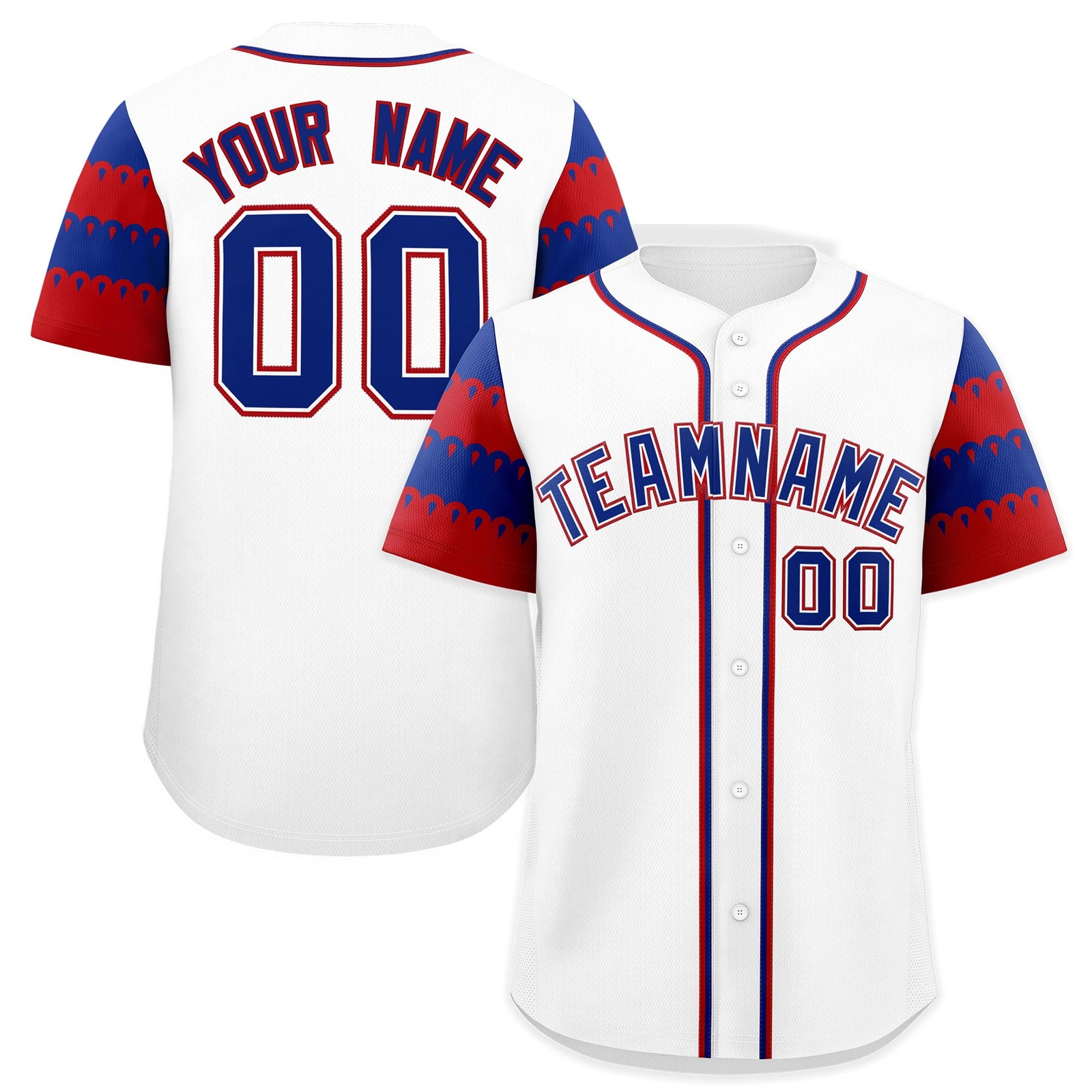 Custom White Red Royal Sleeve Flag Lace Baseball Jersey | Sublimation Printed & Embroidery,Add Name and Numbern,Perfect for Teams | KXKSHOP