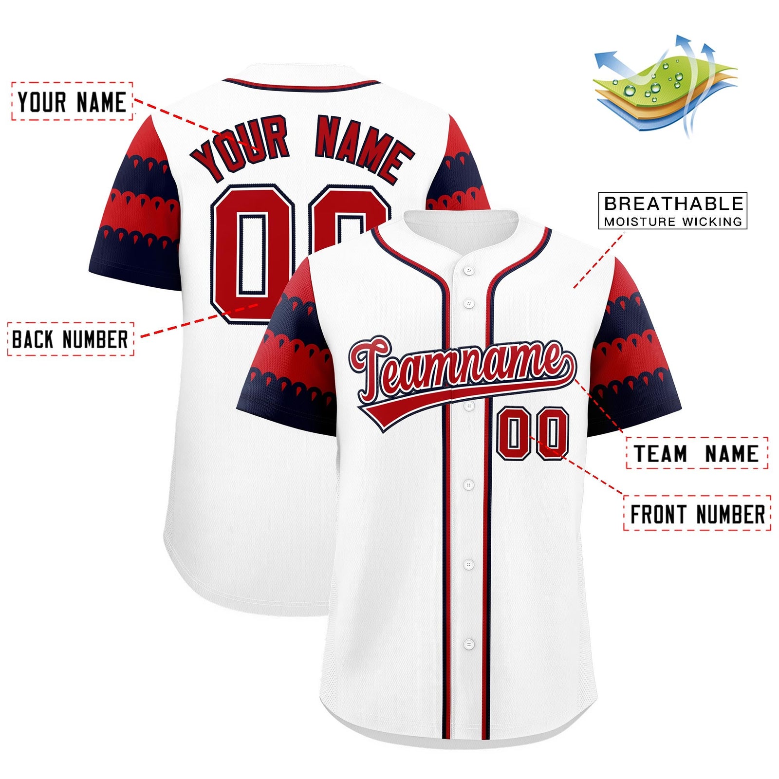 Custom White Red Navy Sleeve Flag Lace Baseball Jersey | Sublimation Printed & Embroidery,Add Name and Numbern,Perfect for Teams | KXKSHOP