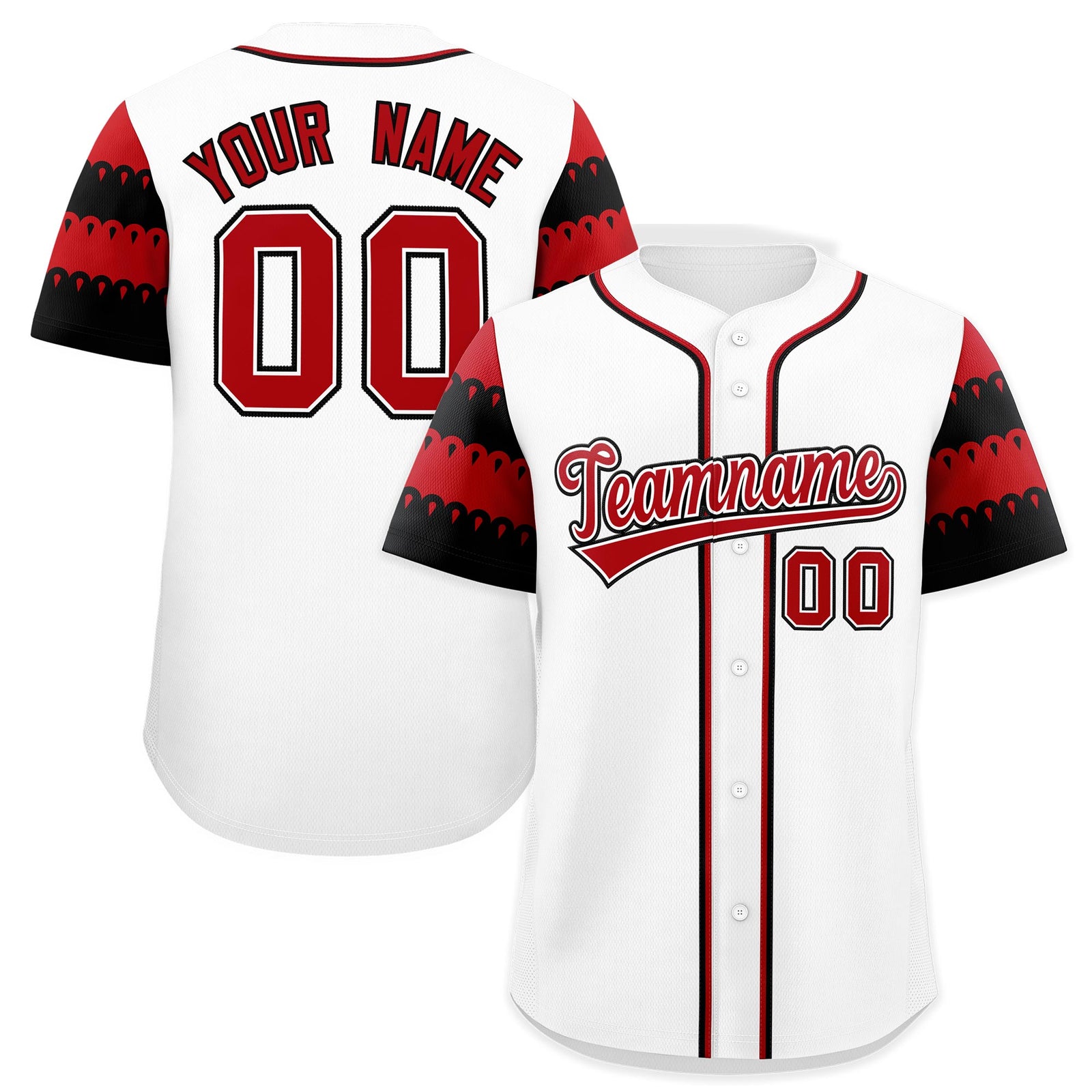 Custom White Red Black Sleeve Flag Lace Baseball Jersey | Sublimation Printed & Embroidery,Add Name and Numbern,Perfect for Teams | KXKSHOP