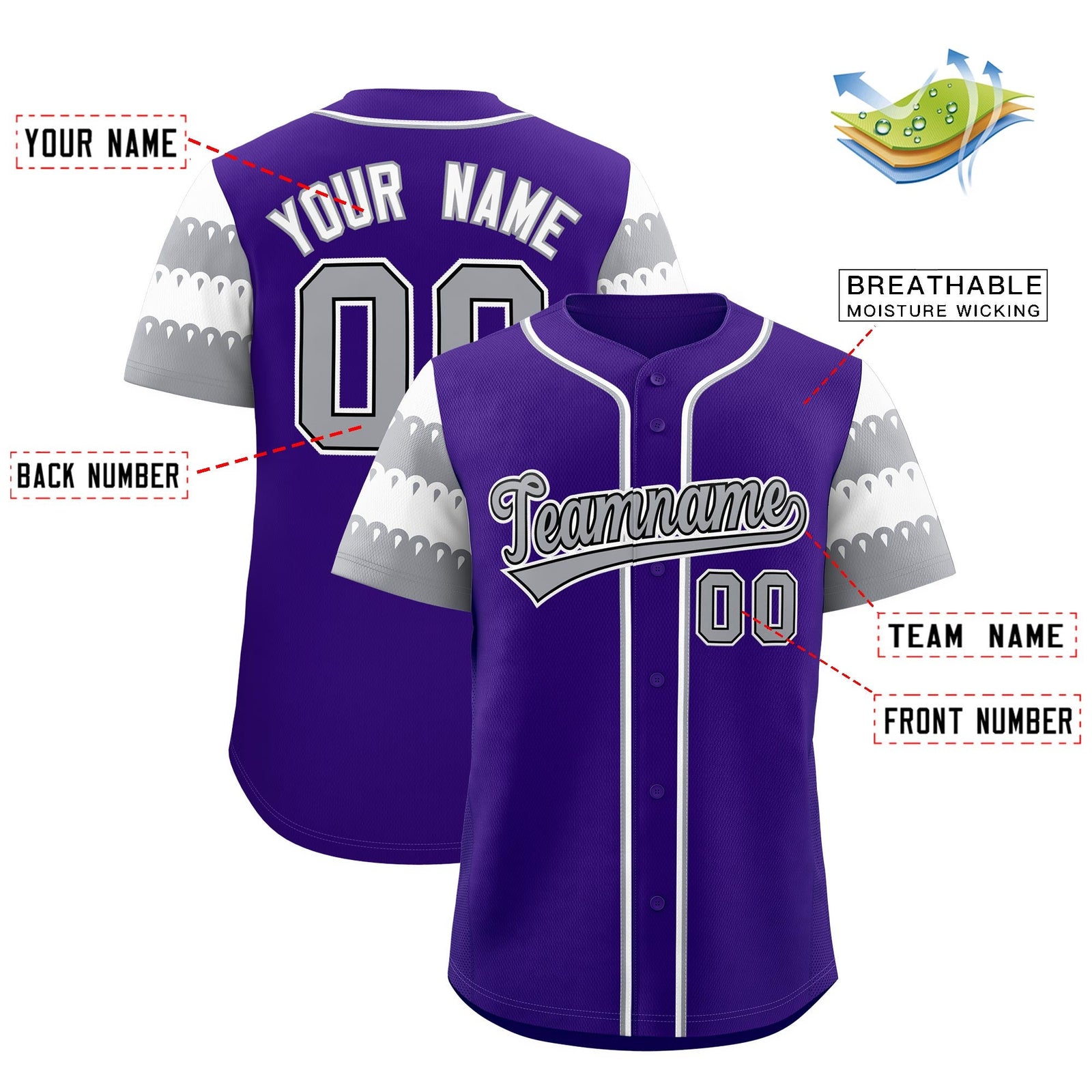 Custom Purple Gray White Sleeve Flag Lace Baseball Jersey | Sublimation Printed & Embroidery,Add Name and Numbern,Perfect for Teams | KXKSHOP